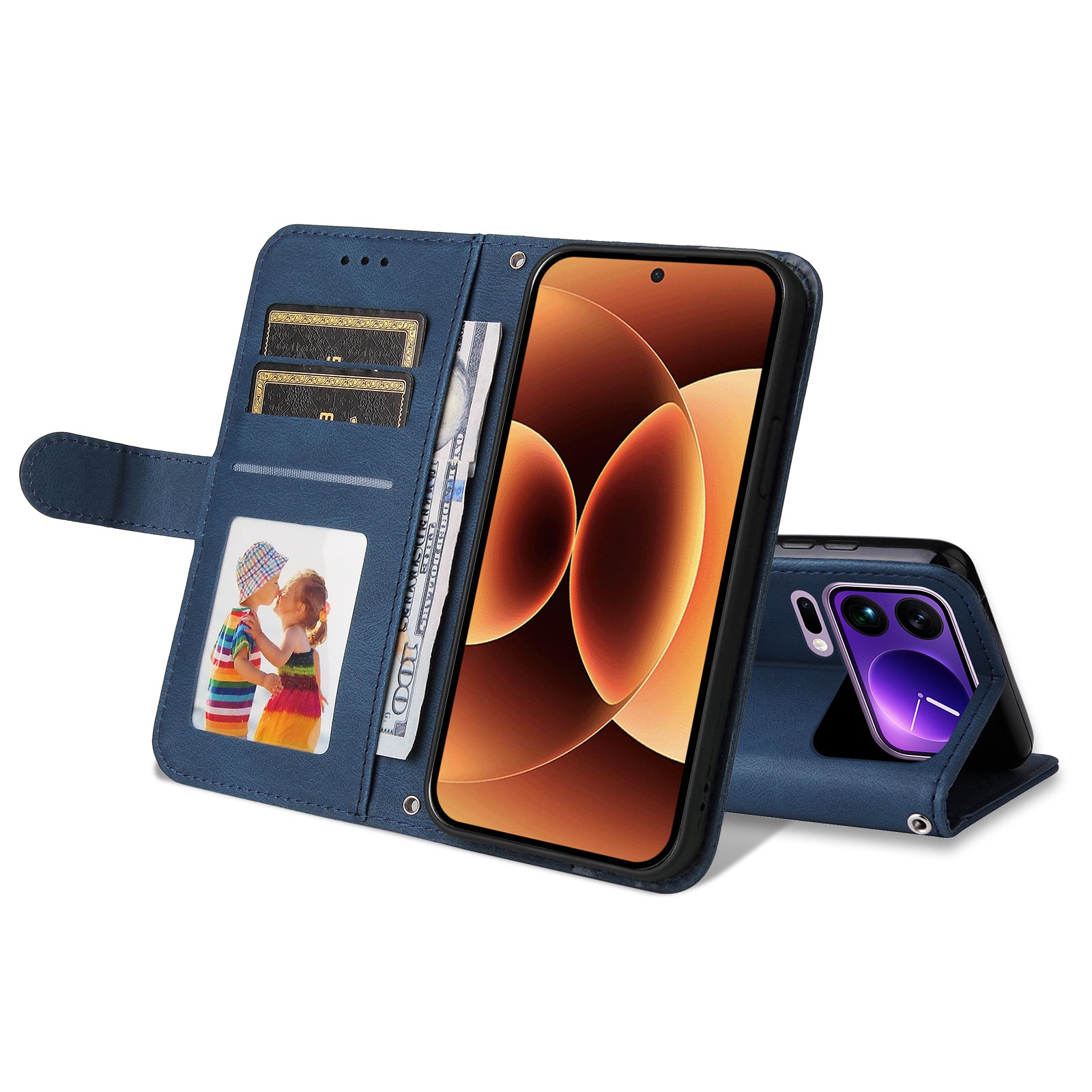For Xiaomi 17 Pro Max Leather Wallet Cases Skin Touch Phone Cover Stand with Strap - Blue