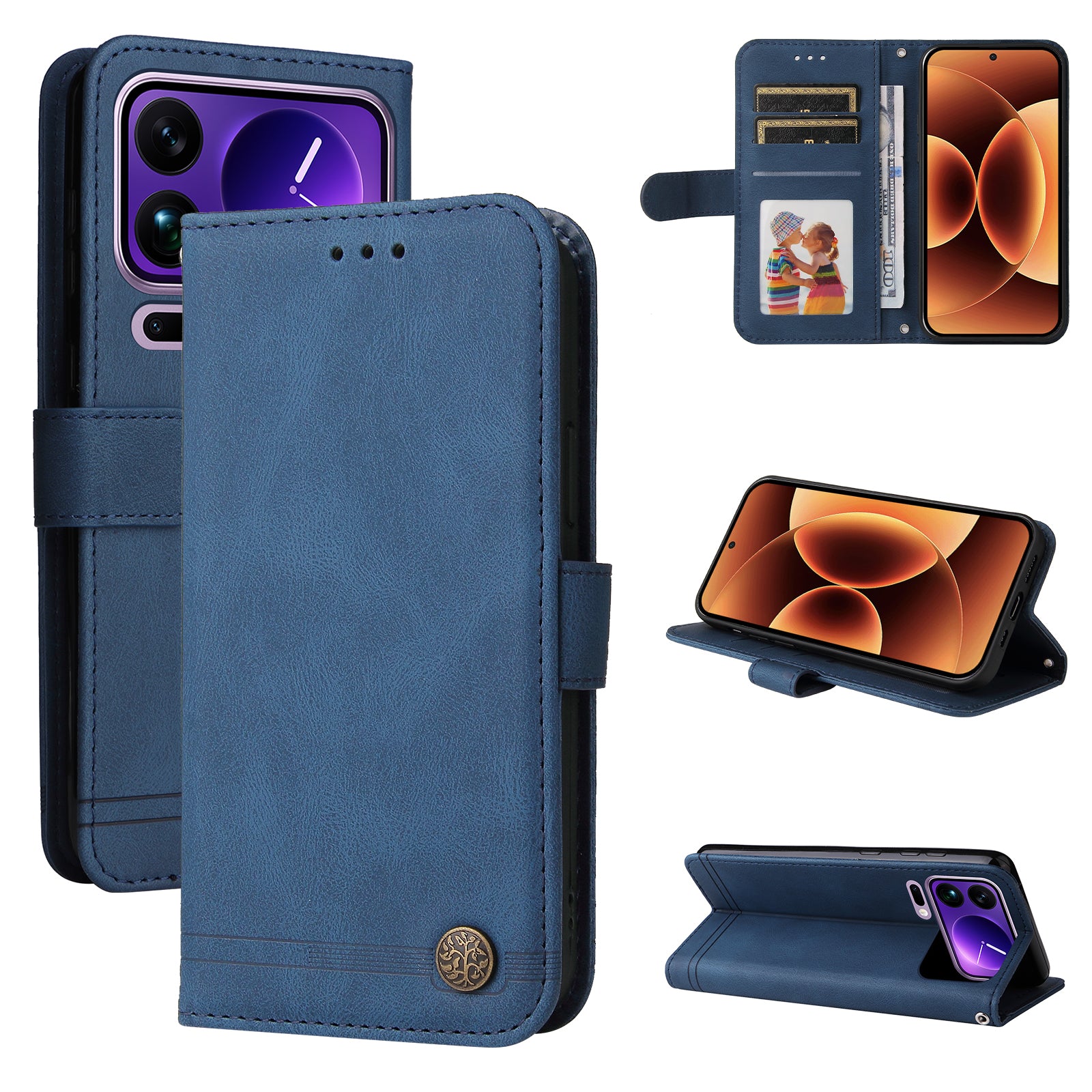 For Xiaomi 17 Pro Max Leather Wallet Cases Skin Touch Phone Cover Stand with Strap - Blue