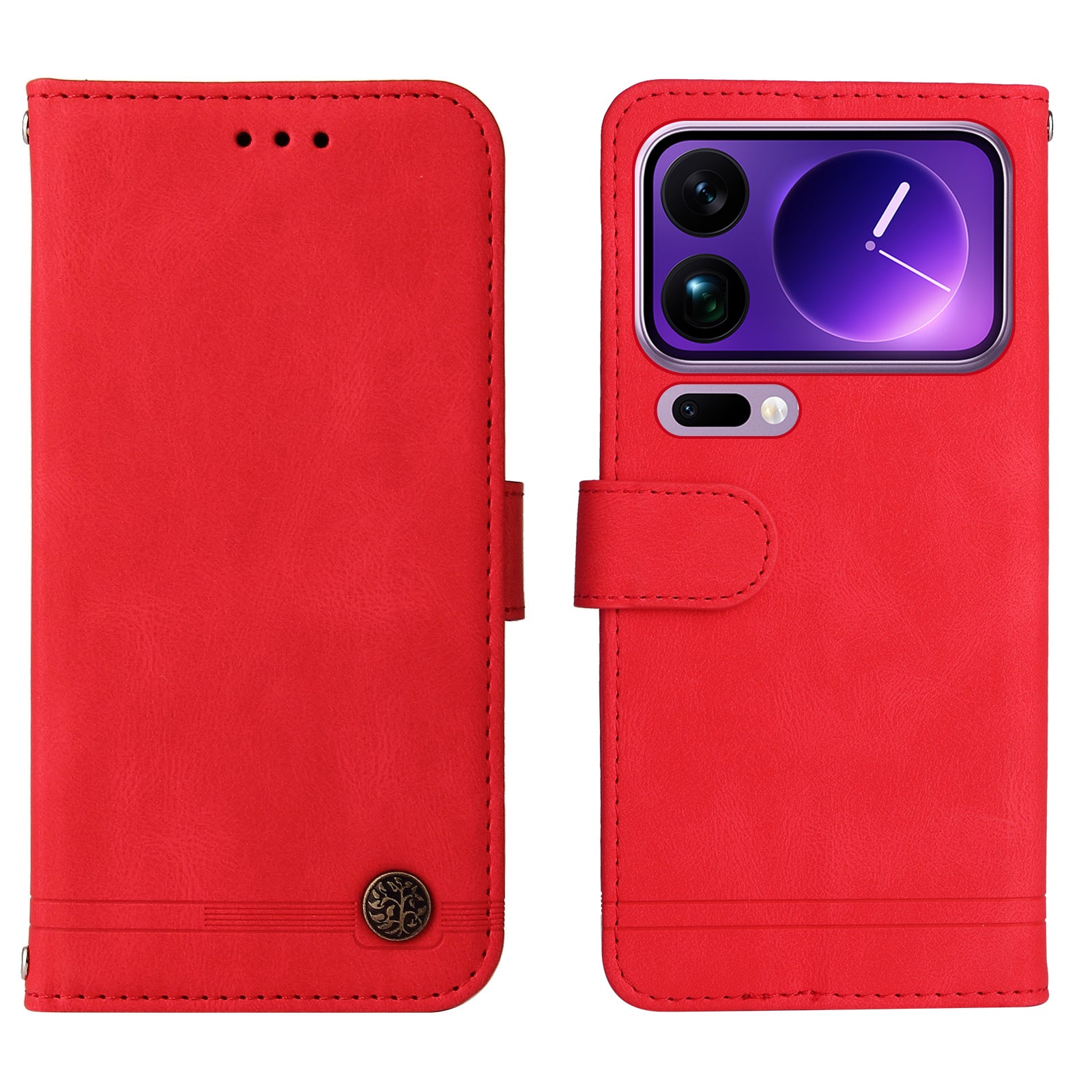 For Xiaomi 17 Pro Max Leather Wallet Cases Skin Touch Phone Cover Stand with Strap - Red