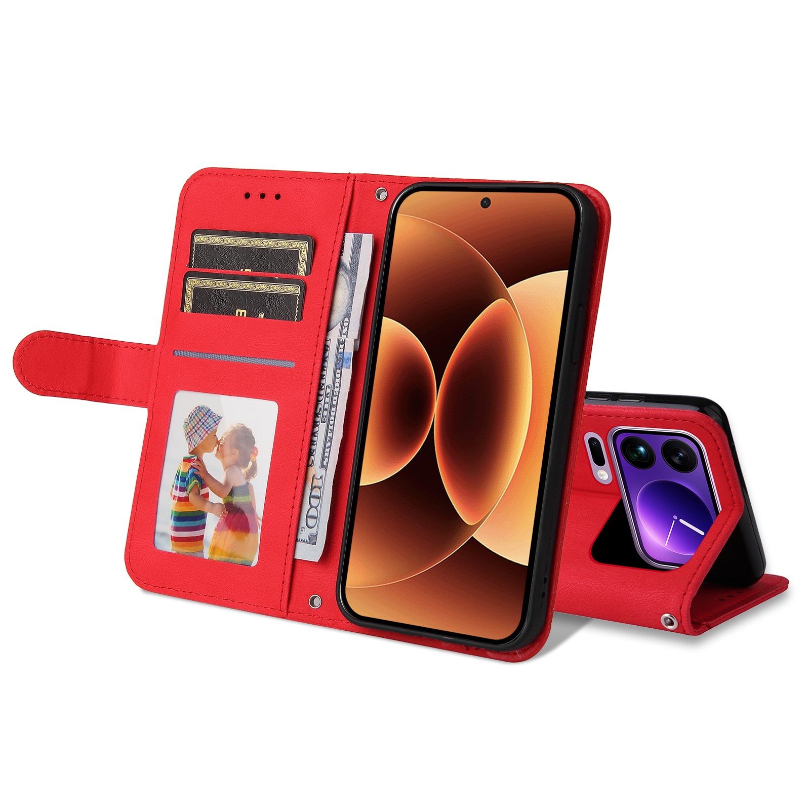 For Xiaomi 17 Pro Max Leather Wallet Cases Skin Touch Phone Cover Stand with Strap - Red