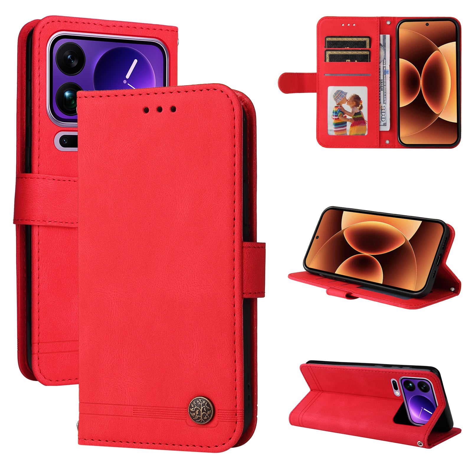 For Xiaomi 17 Pro Max Leather Wallet Cases Skin Touch Phone Cover Stand with Strap - Red