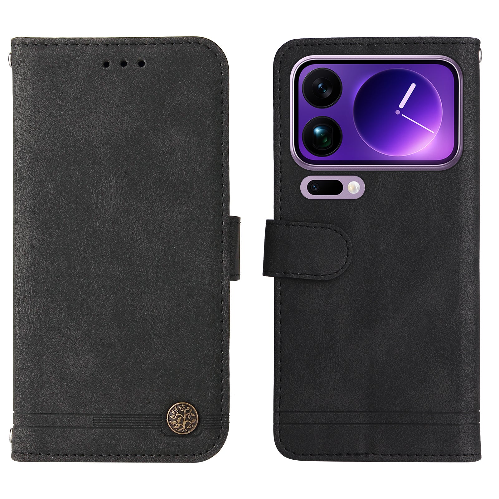 For Xiaomi 17 Pro Max Leather Wallet Cases Skin Touch Phone Cover Stand with Strap - Black