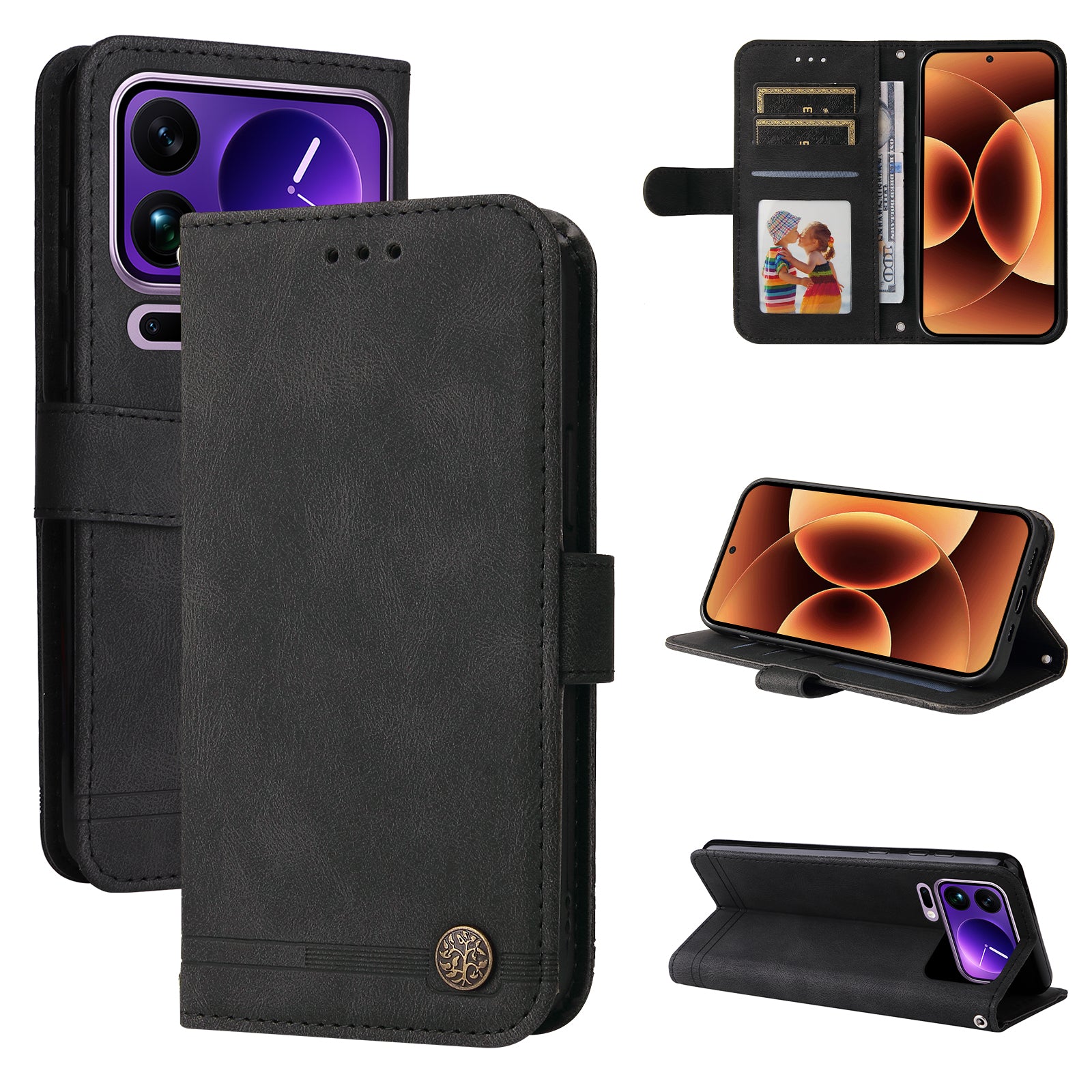 For Xiaomi 17 Pro Max Leather Wallet Cases Skin Touch Phone Cover Stand with Strap - Black
