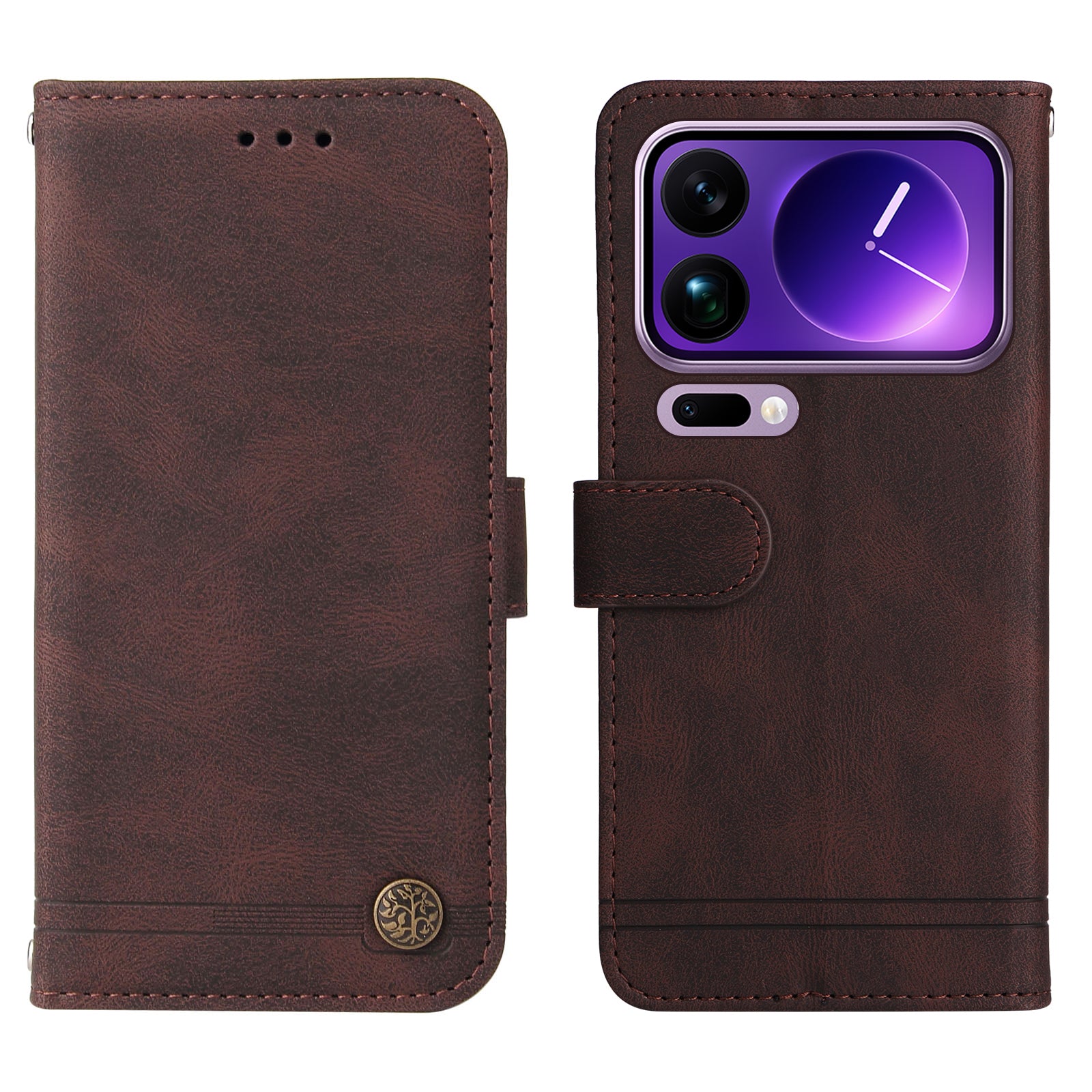 For Xiaomi 17 Pro Max Leather Wallet Cases Skin Touch Phone Cover Stand with Strap - Brown