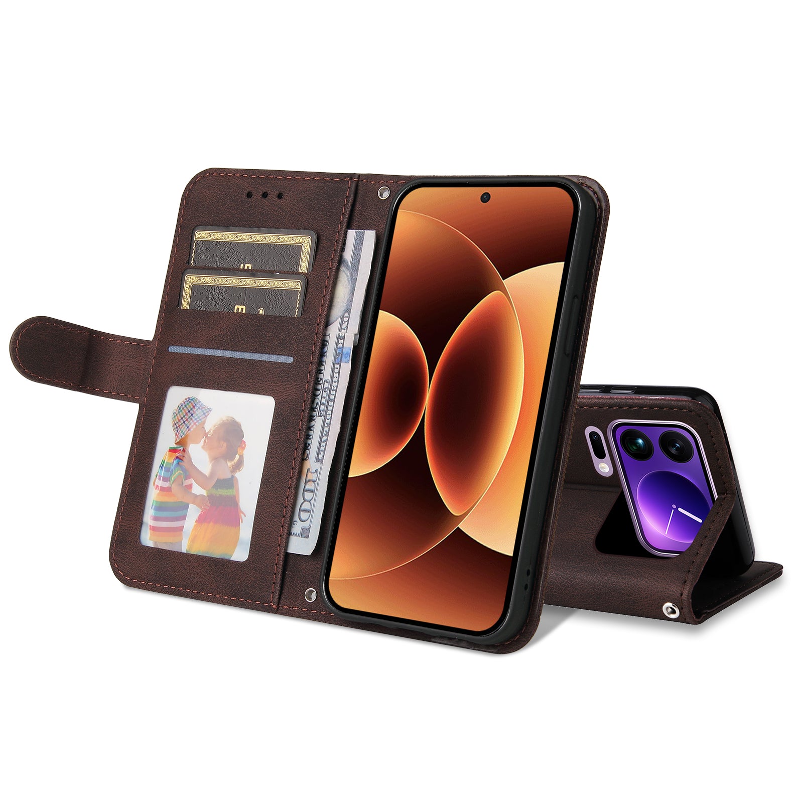 For Xiaomi 17 Pro Max Leather Wallet Cases Skin Touch Phone Cover Stand with Strap - Brown