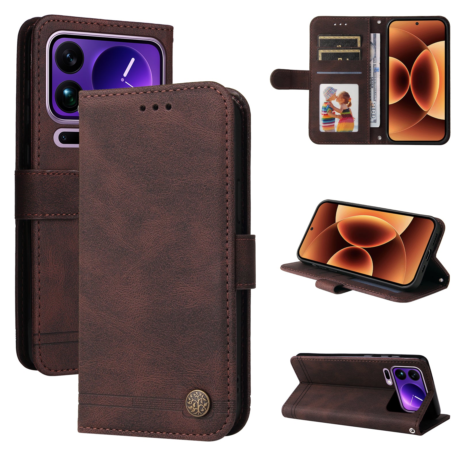 For Xiaomi 17 Pro Max Leather Wallet Cases Skin Touch Phone Cover Stand with Strap - Brown