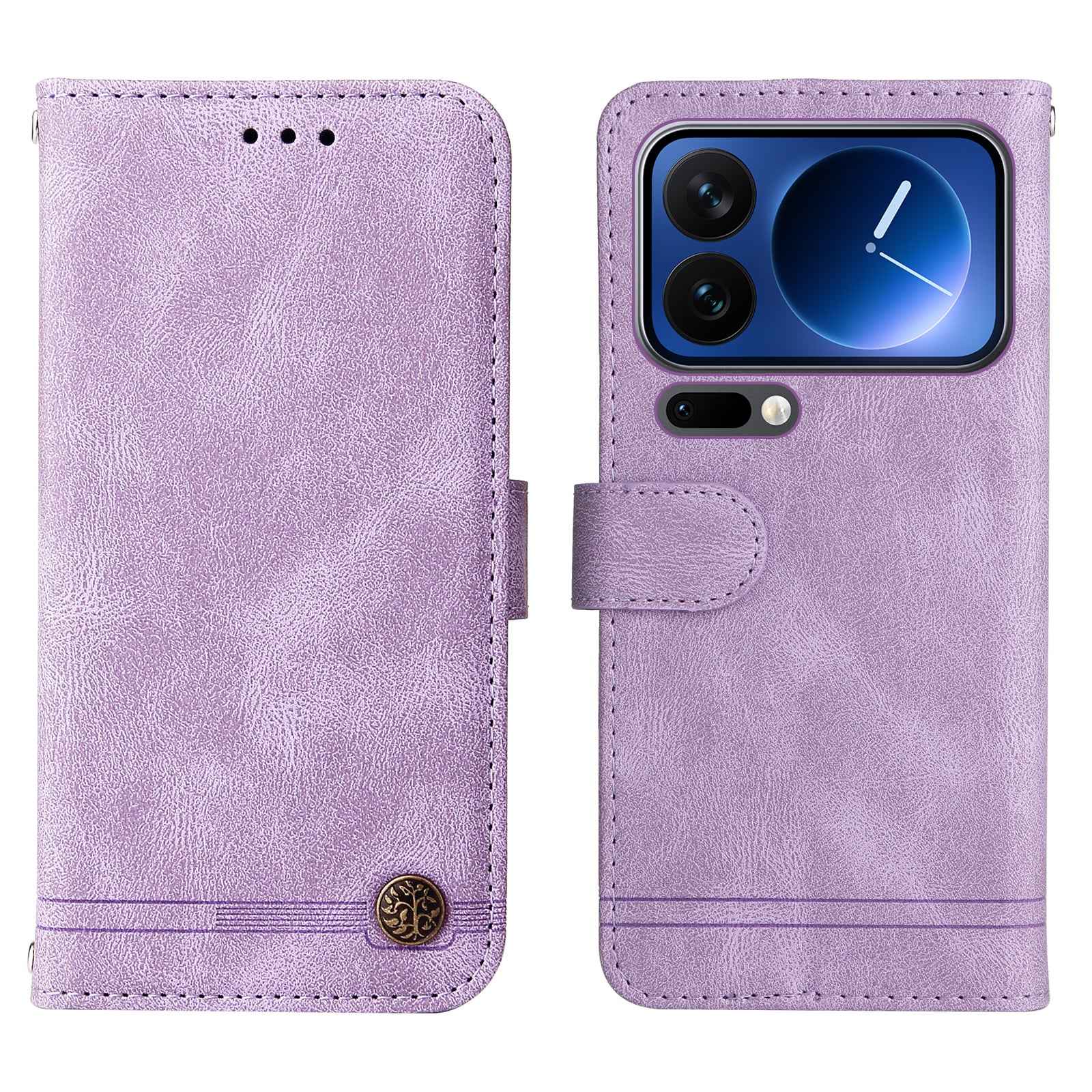 For Xiaomi 17 Pro Leather Wallet Cases Skin Touch Phone Cover Stand with Strap - Purple