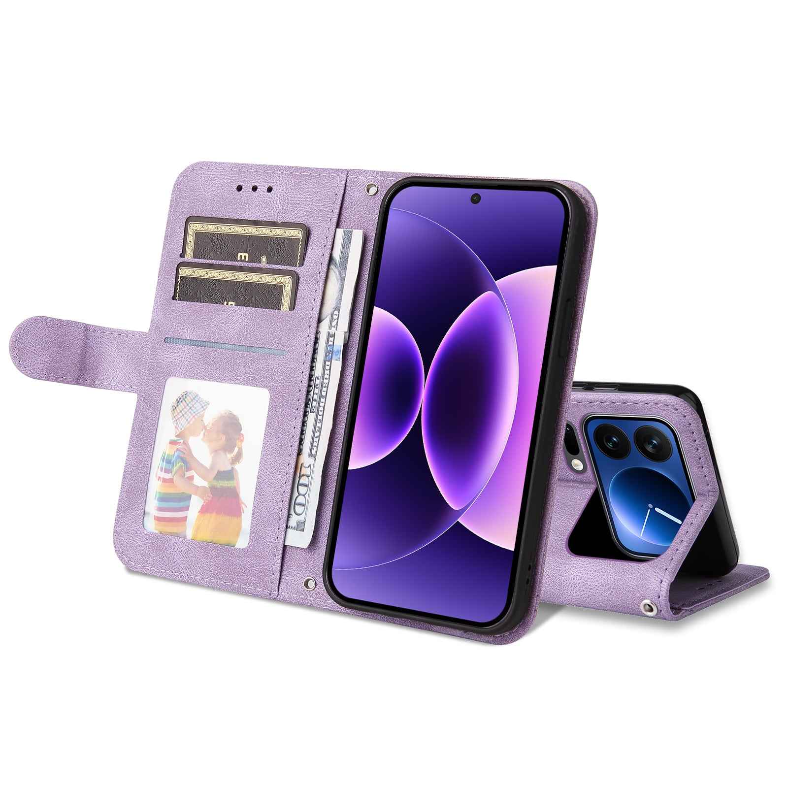 For Xiaomi 17 Pro Leather Wallet Cases Skin Touch Phone Cover Stand with Strap - Purple