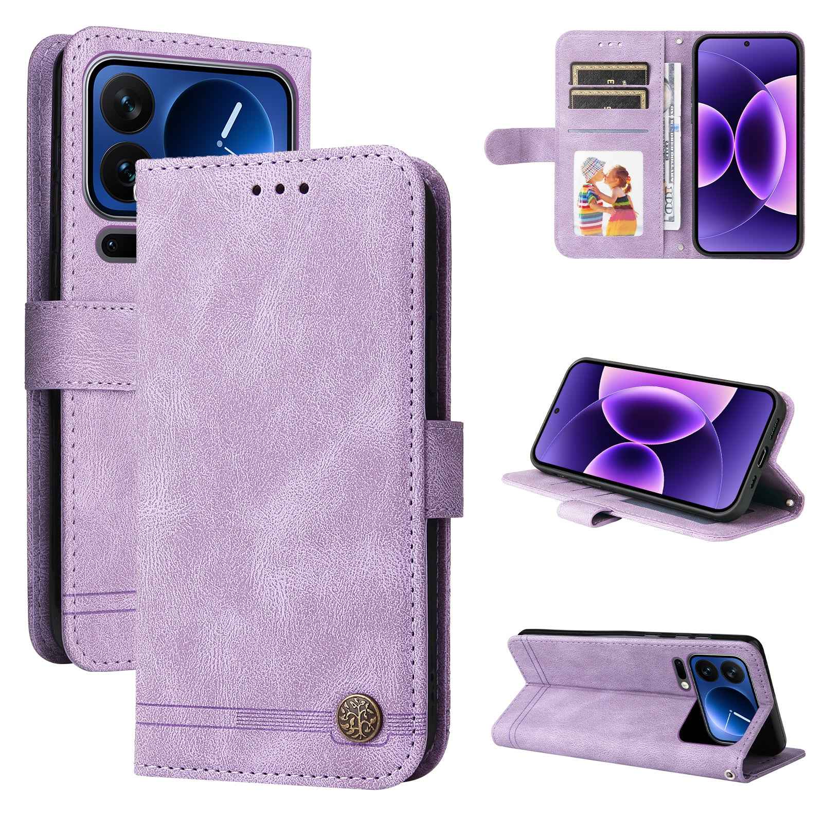 For Xiaomi 17 Pro Leather Wallet Cases Skin Touch Phone Cover Stand with Strap - Purple