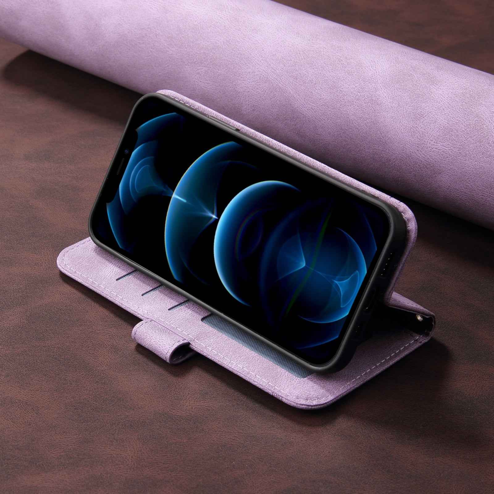 For Xiaomi 17 Pro Leather Wallet Cases Skin Touch Phone Cover Stand with Strap - Purple