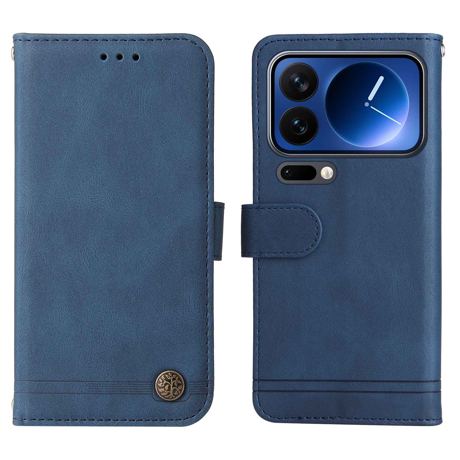 For Xiaomi 17 Pro Leather Wallet Cases Skin Touch Phone Cover Stand with Strap - Blue