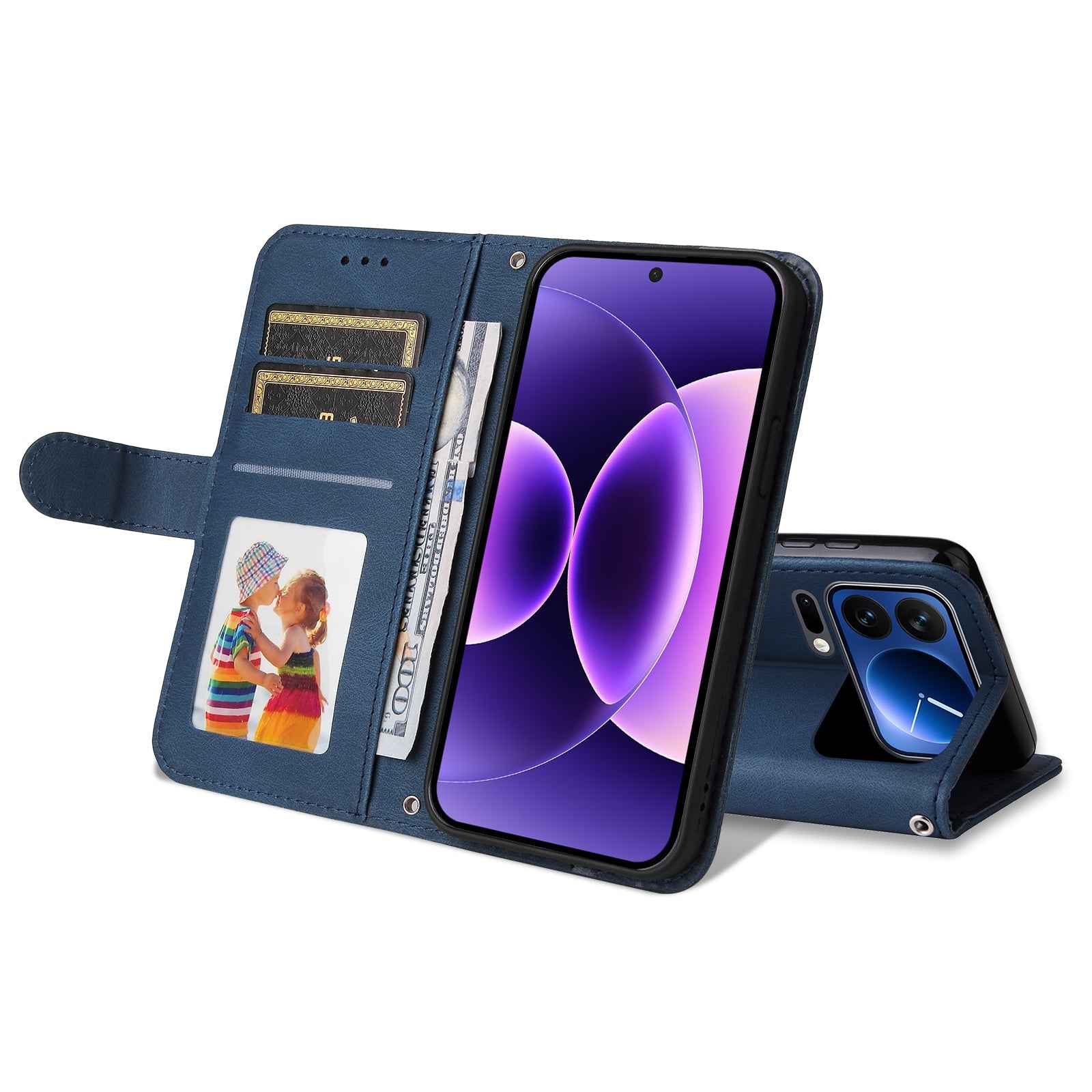 For Xiaomi 17 Pro Leather Wallet Cases Skin Touch Phone Cover Stand with Strap - Blue