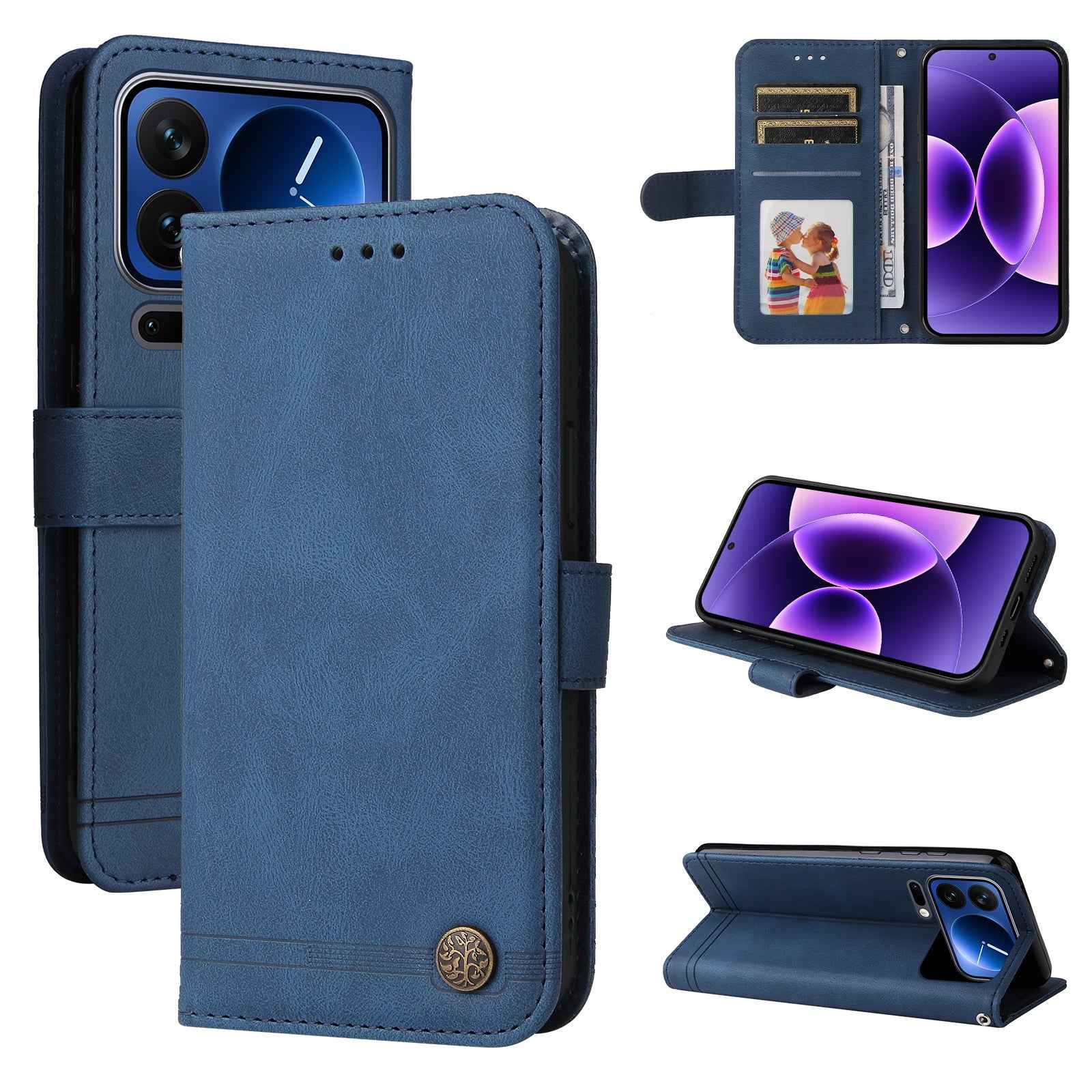For Xiaomi 17 Pro Leather Wallet Cases Skin Touch Phone Cover Stand with Strap - Blue