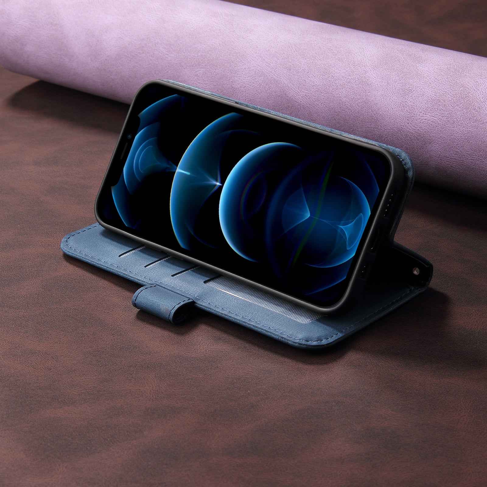 For Xiaomi 17 Pro Leather Wallet Cases Skin Touch Phone Cover Stand with Strap - Blue