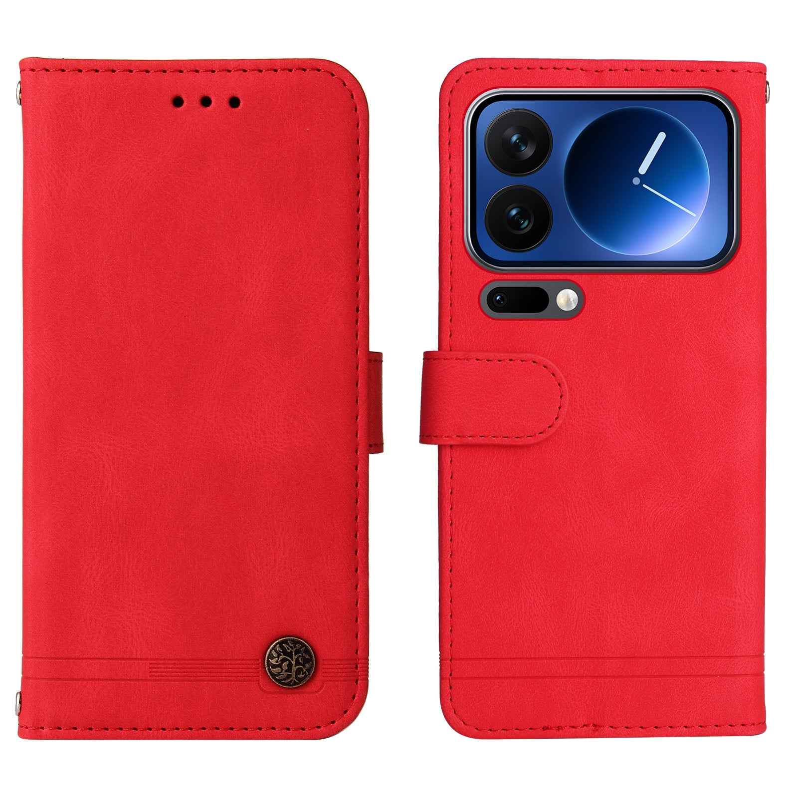 For Xiaomi 17 Pro Leather Wallet Cases Skin Touch Phone Cover Stand with Strap - Red