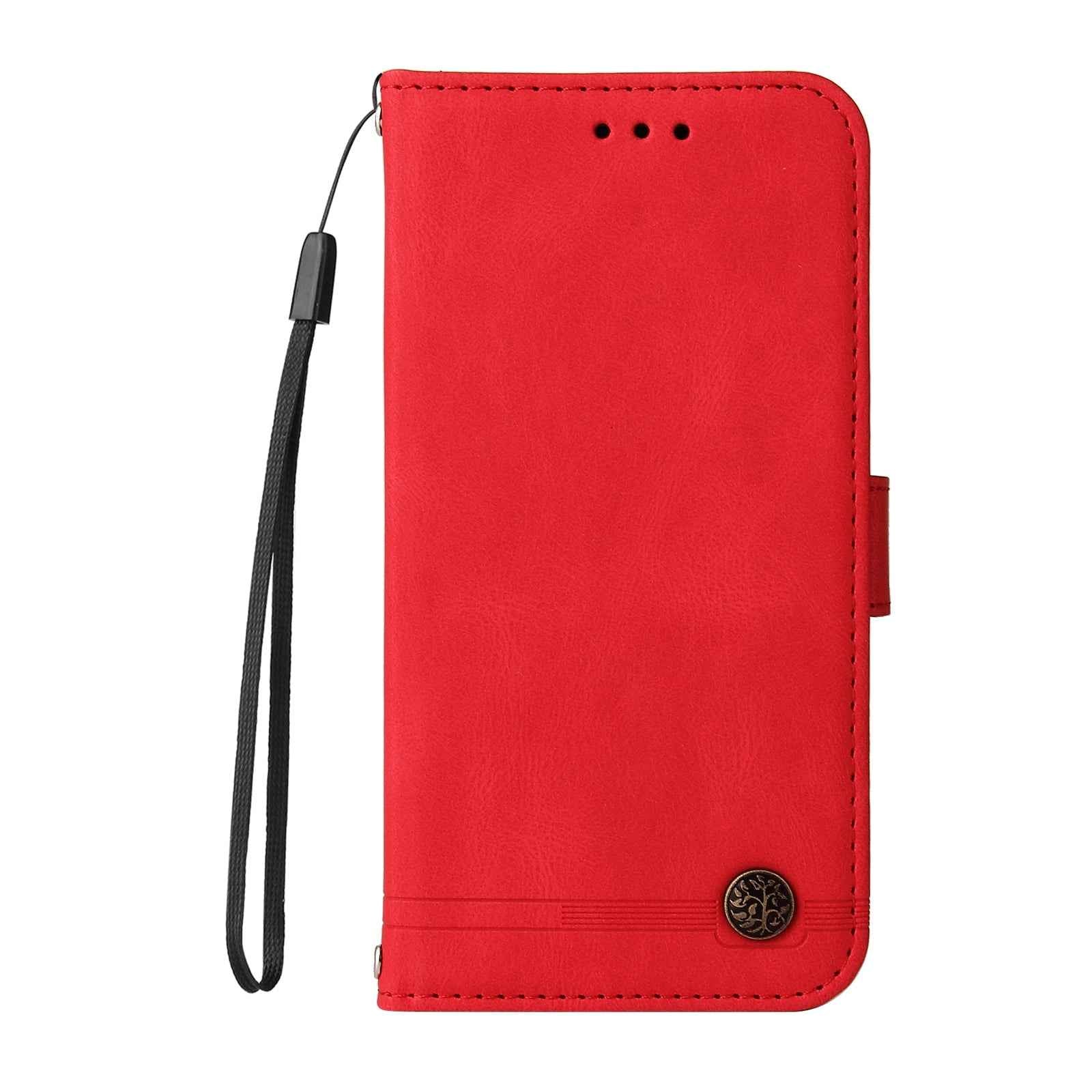 For Xiaomi 17 Pro Leather Wallet Cases Skin Touch Phone Cover Stand with Strap - Red