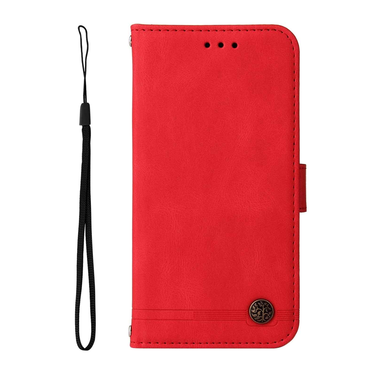 For Xiaomi 17 Pro Leather Wallet Cases Skin Touch Phone Cover Stand with Strap - Red