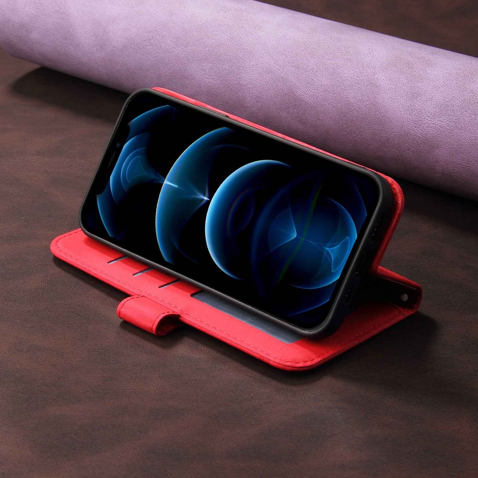 For Xiaomi 17 Pro Leather Wallet Cases Skin Touch Phone Cover Stand with Strap - Red