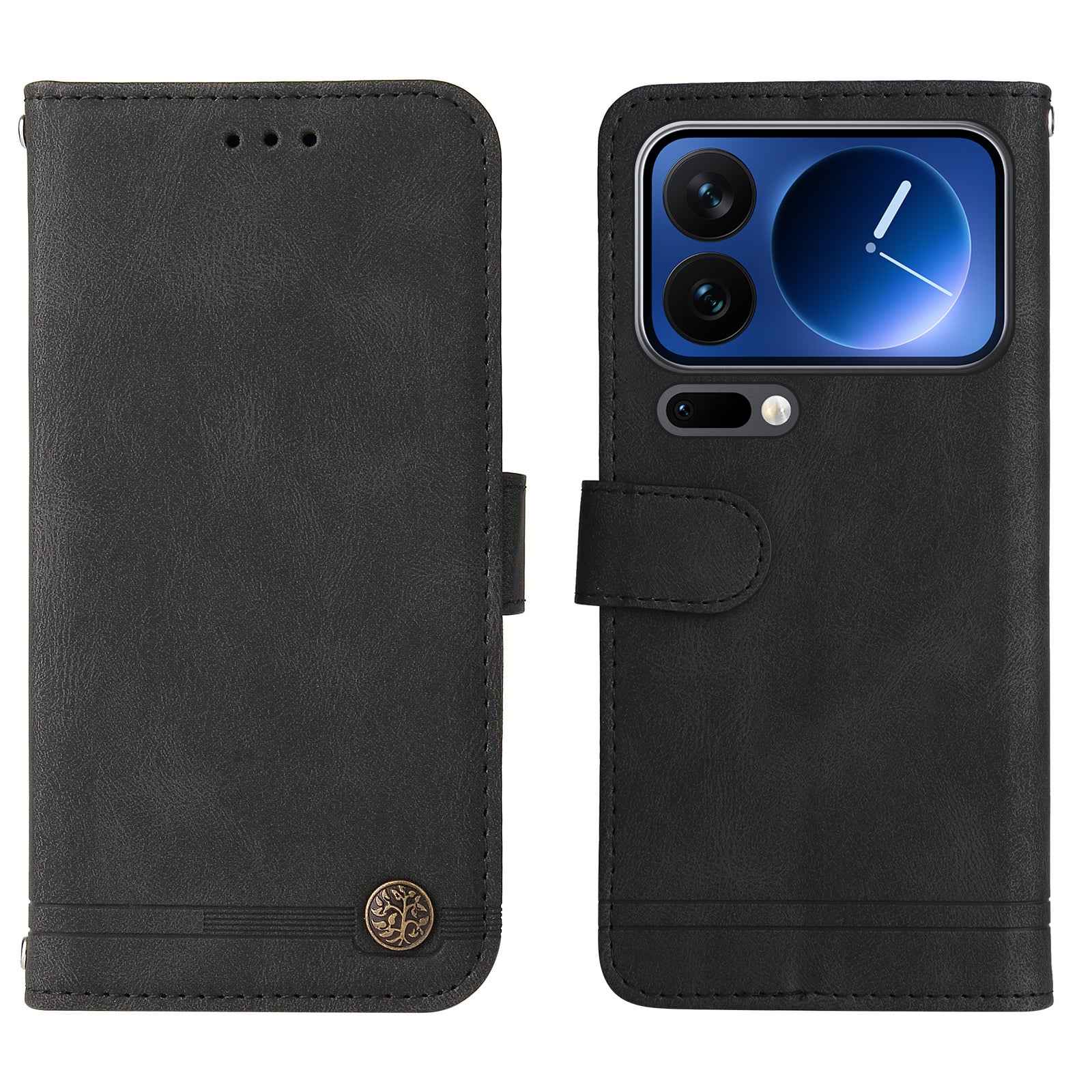 For Xiaomi 17 Pro Leather Wallet Cases Skin Touch Phone Cover Stand with Strap - Black