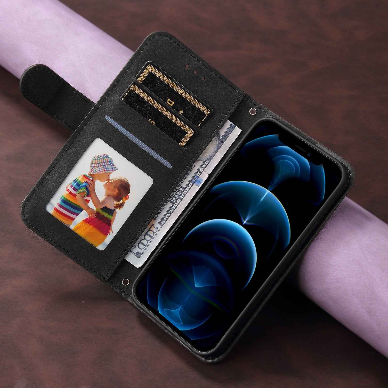 For Xiaomi 17 Pro Leather Wallet Cases Skin Touch Phone Cover Stand with Strap - Black