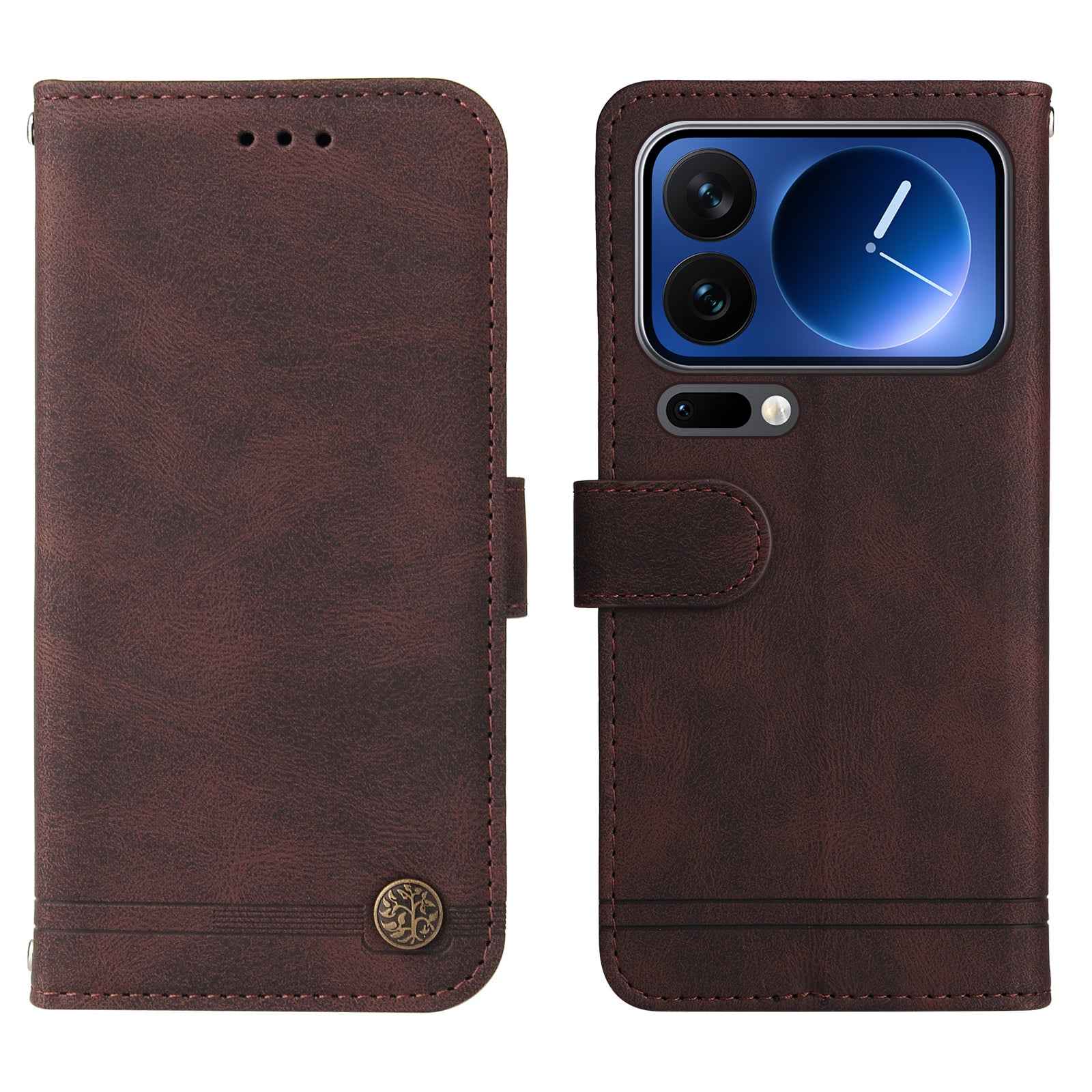 For Xiaomi 17 Pro Leather Wallet Cases Skin Touch Phone Cover Stand with Strap - Brown