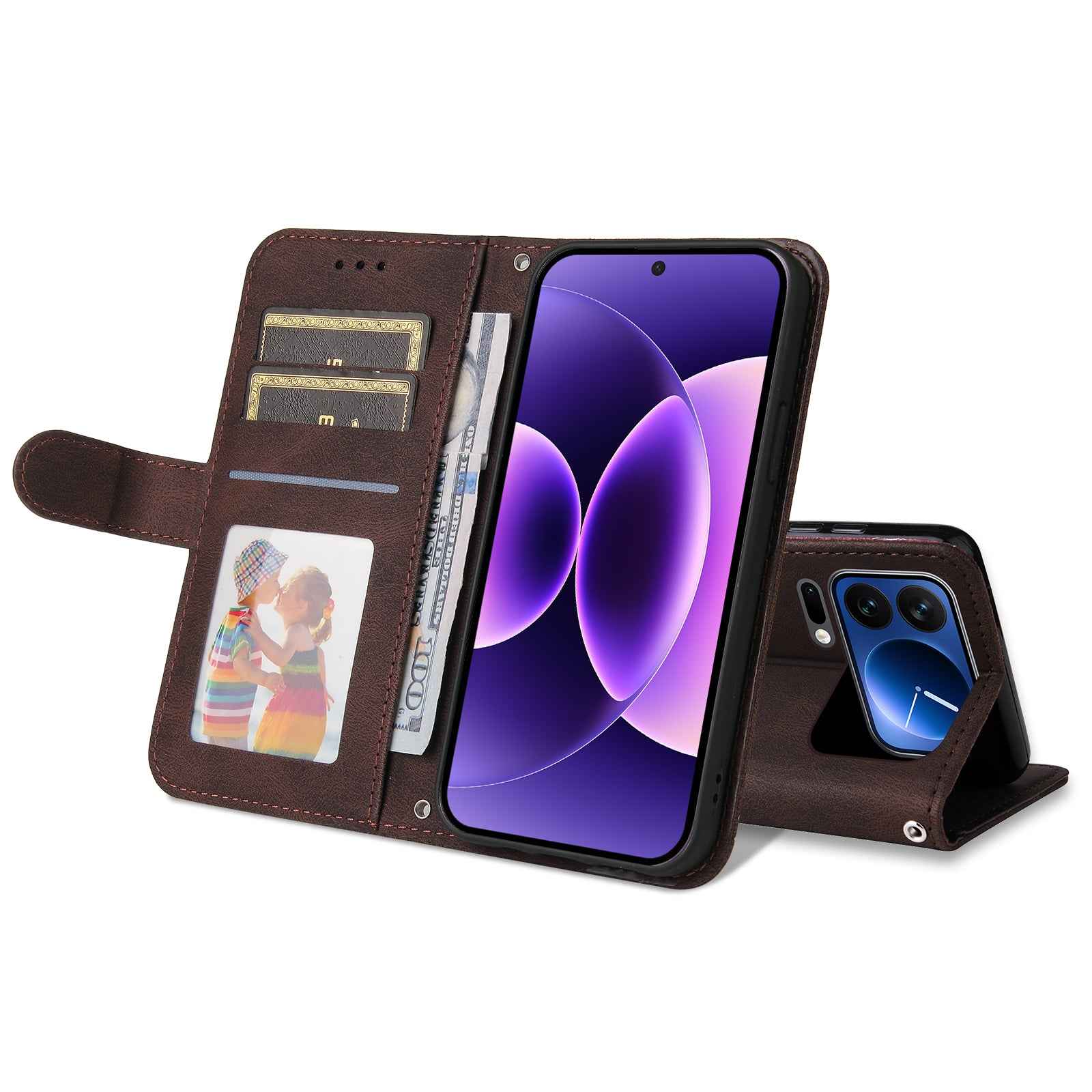 For Xiaomi 17 Pro Leather Wallet Cases Skin Touch Phone Cover Stand with Strap - Brown