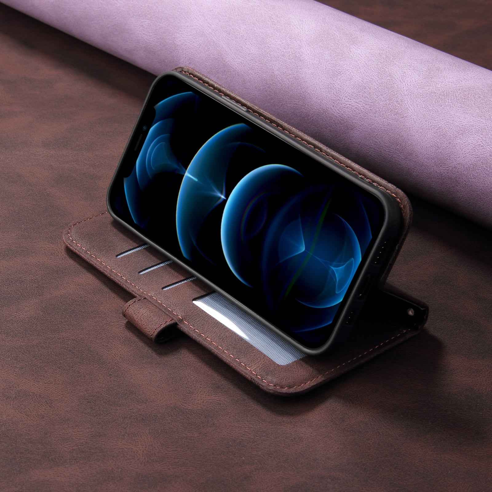 For Xiaomi 17 Pro Leather Wallet Cases Skin Touch Phone Cover Stand with Strap - Brown