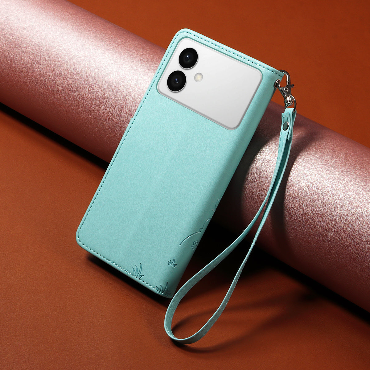 For-Samsung-Galaxy-S26-Edge-Case-RFID-Blocking-Imprinted-Dog-Pattern-PU-Leather-Phone-Cover-with-Wrist-Strap-Green