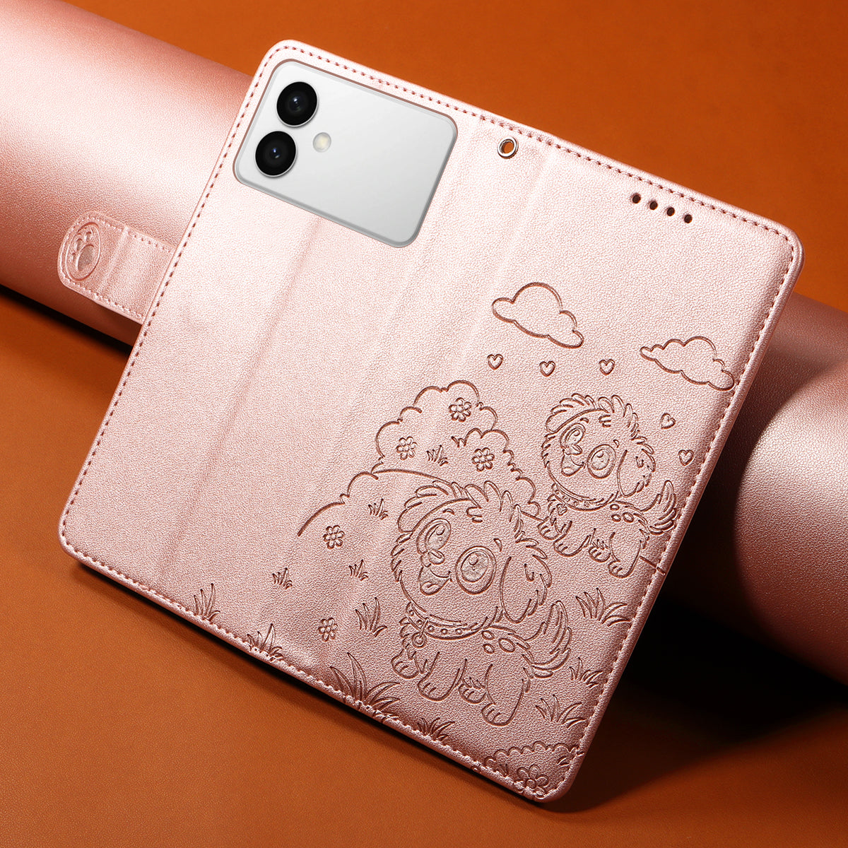 For-Samsung-Galaxy-S26-Edge-Case-RFID-Blocking-Imprinted-Dog-Pattern-PU-Leather-Phone-Cover-with-Wrist-Strap-Pink