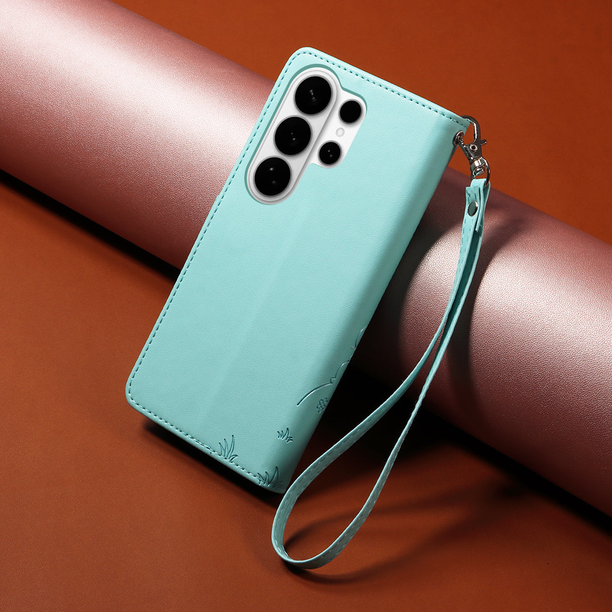 For-Samsung-Galaxy-S26-Ultra-Case-RFID-Blocking-Imprinted-Dog-Pattern-PU-Leather-Phone-Cover-with-Wrist-Strap-Green