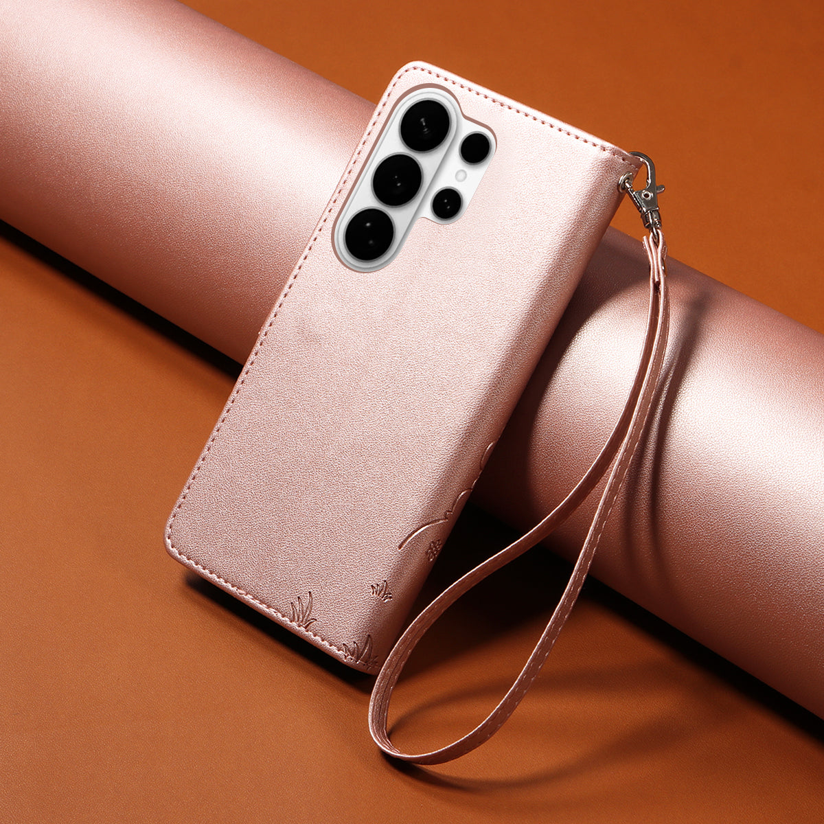 For-Samsung-Galaxy-S26-Ultra-Case-RFID-Blocking-Imprinted-Dog-Pattern-PU-Leather-Phone-Cover-with-Wrist-Strap-Pink