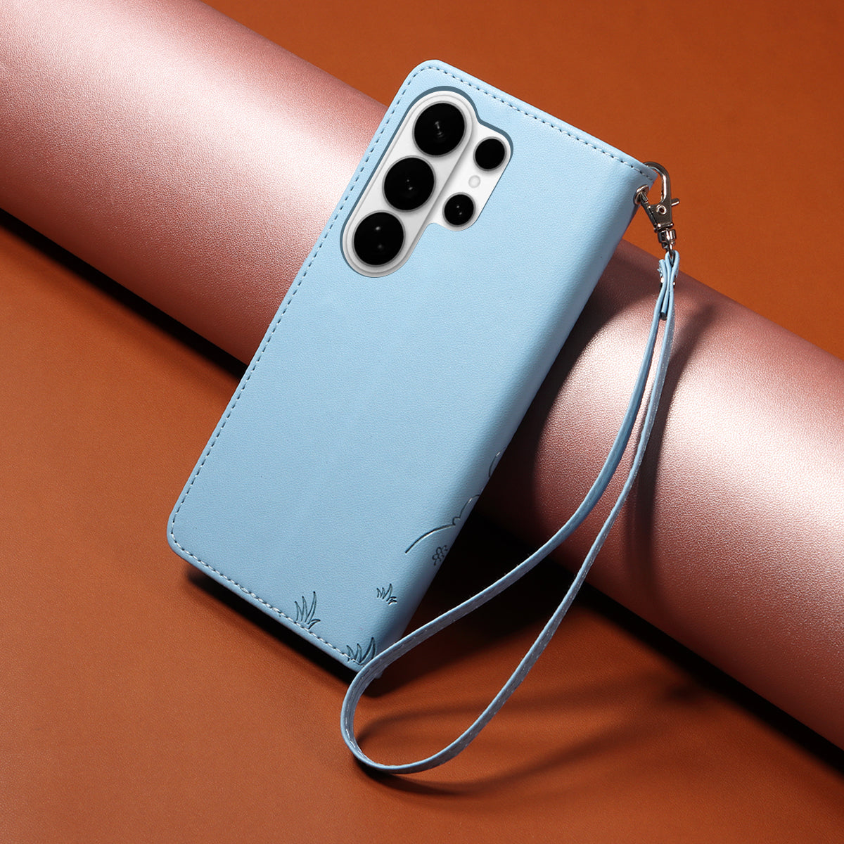 For-Samsung-Galaxy-S26-Ultra-Case-RFID-Blocking-Imprinted-Dog-Pattern-PU-Leather-Phone-Cover-with-Wrist-Strap-Blue