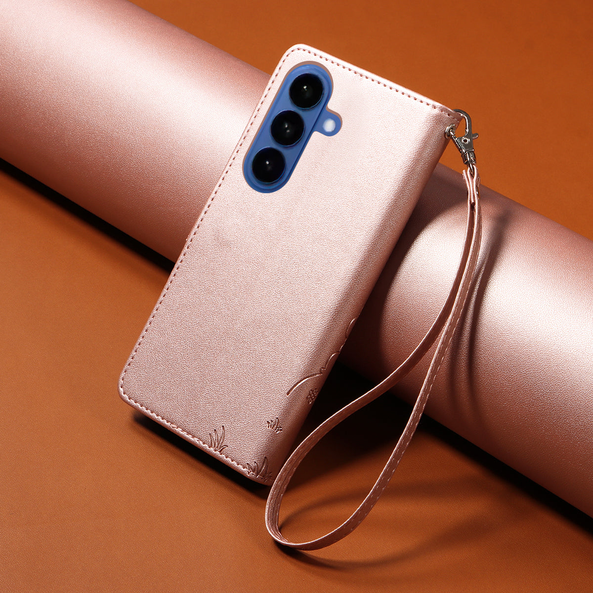 For-Samsung-Galaxy-S26-/-S26-Pro-Case-RFID-Blocking-Imprinted-Dog-Pattern-PU-Leather-Phone-Cover-with-Wrist-Strap-Pink