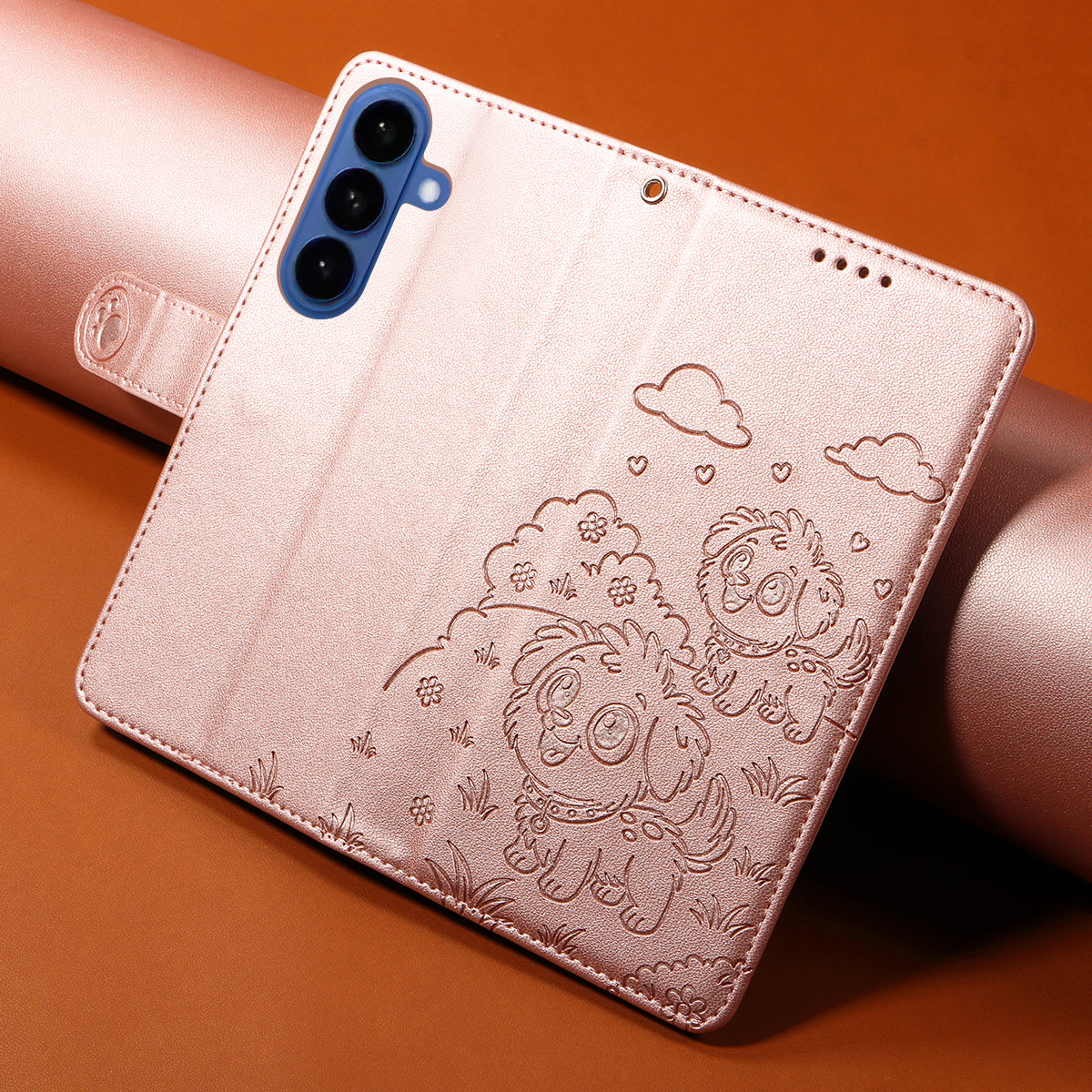 For-Samsung-Galaxy-S26-/-S26-Pro-Case-RFID-Blocking-Imprinted-Dog-Pattern-PU-Leather-Phone-Cover-with-Wrist-Strap-Pink