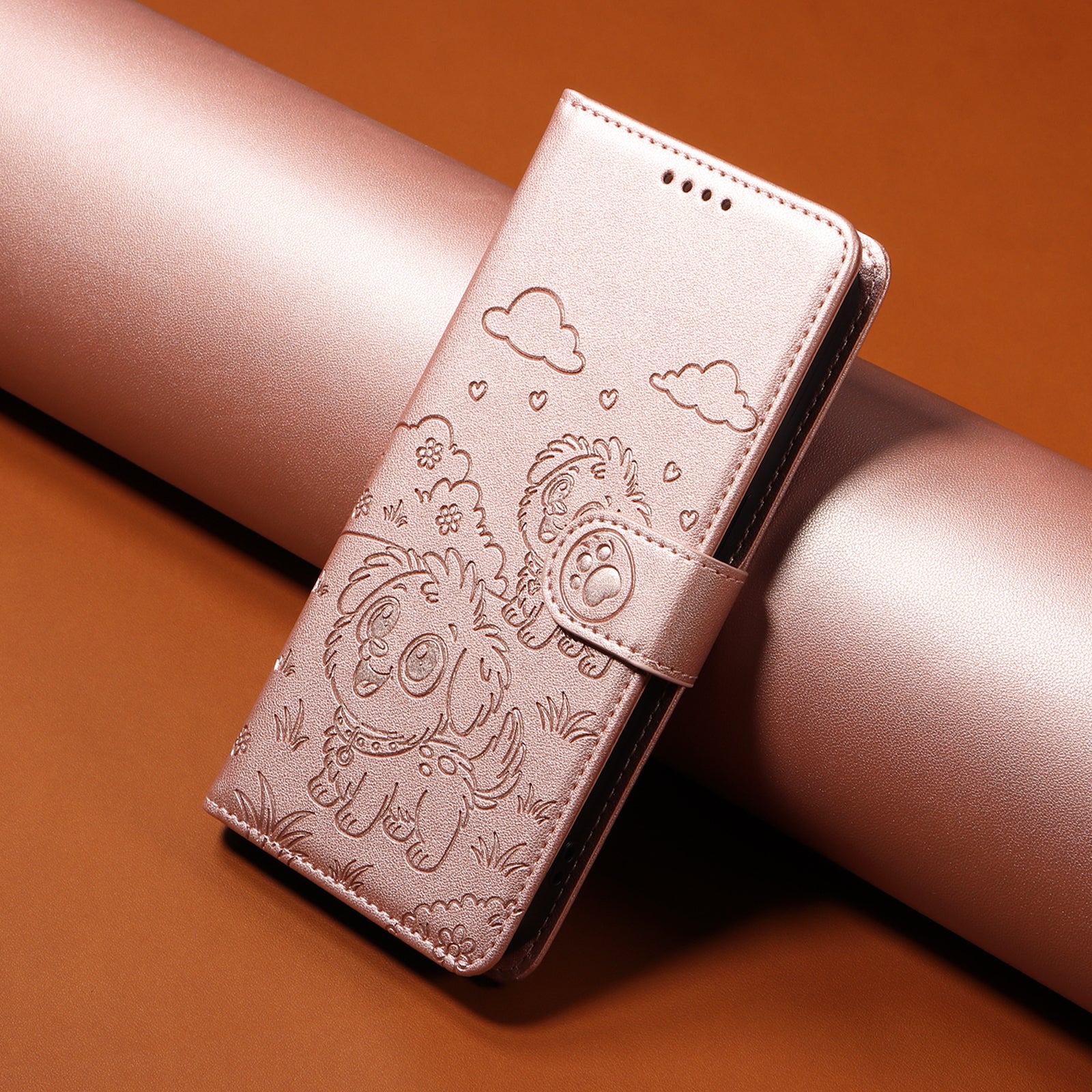 For-Samsung-Galaxy-S26-/-S26-Pro-Case-RFID-Blocking-Imprinted-Dog-Pattern-PU-Leather-Phone-Cover-with-Wrist-Strap-Pink