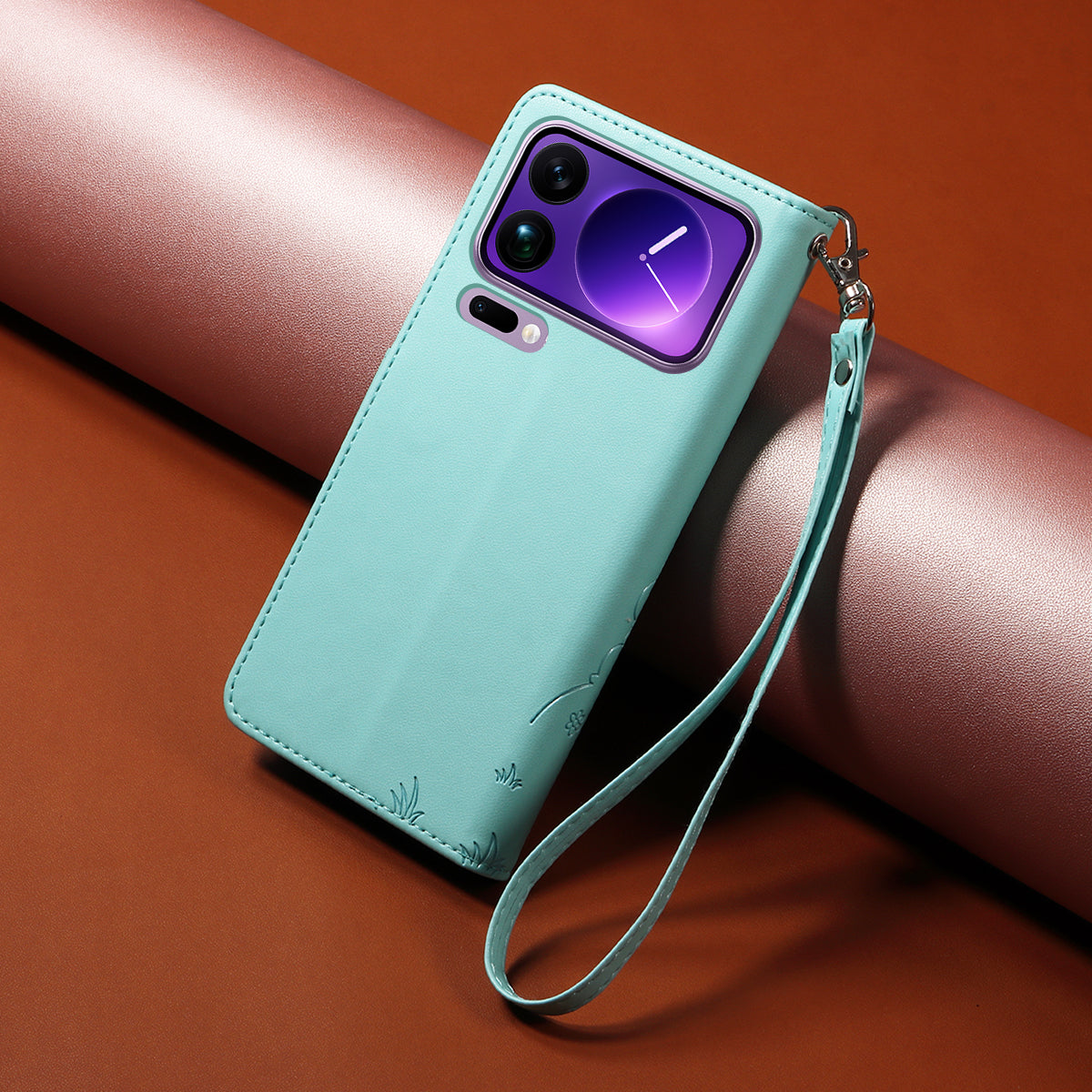 For Xiaomi 17 Pro Max Case RFID Blocking Imprinted Dog Pattern PU Leather Phone Cover with Wrist Strap - Green