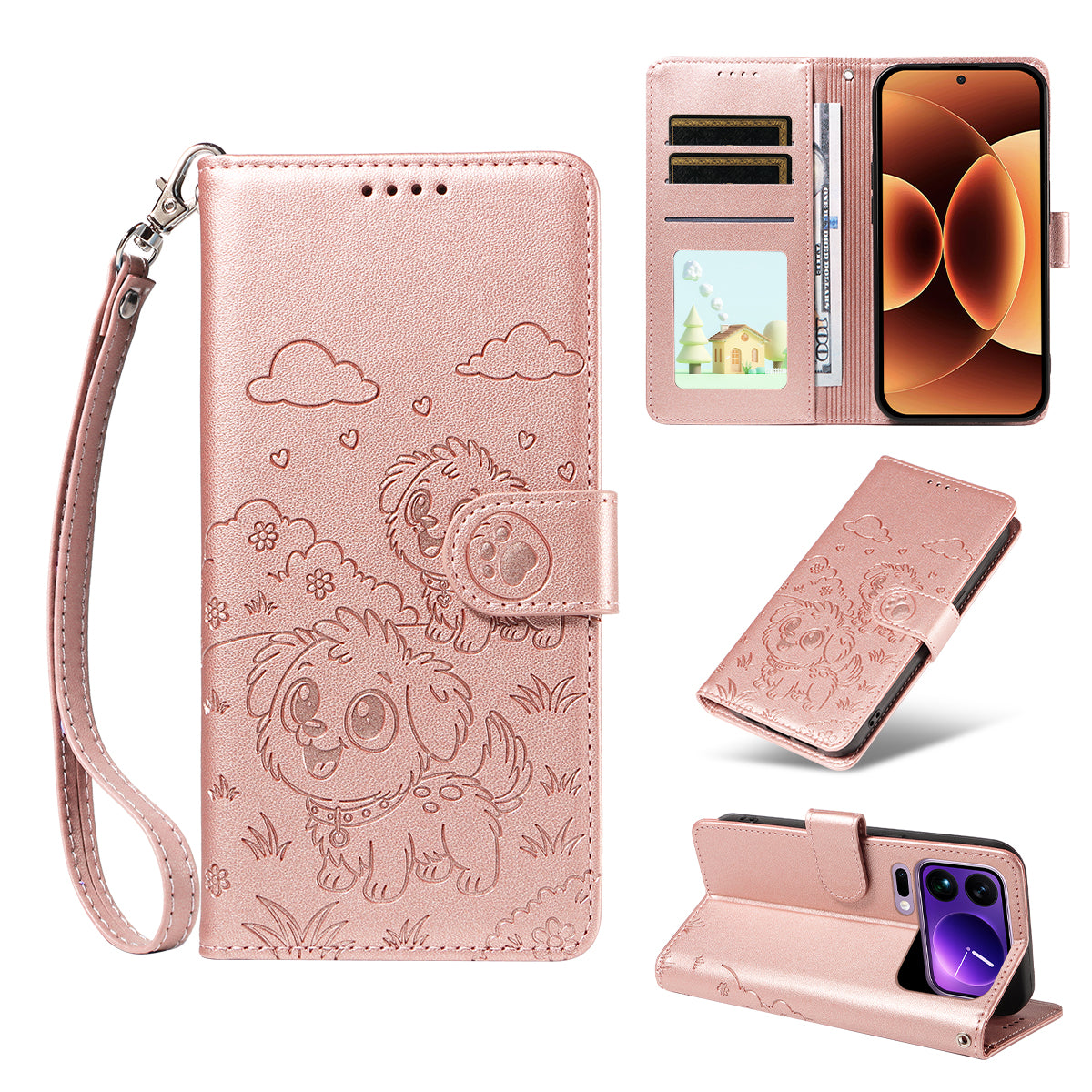 For Xiaomi 17 Pro Max Case RFID Blocking Imprinted Dog Pattern PU Leather Phone Cover with Wrist Strap - Pink