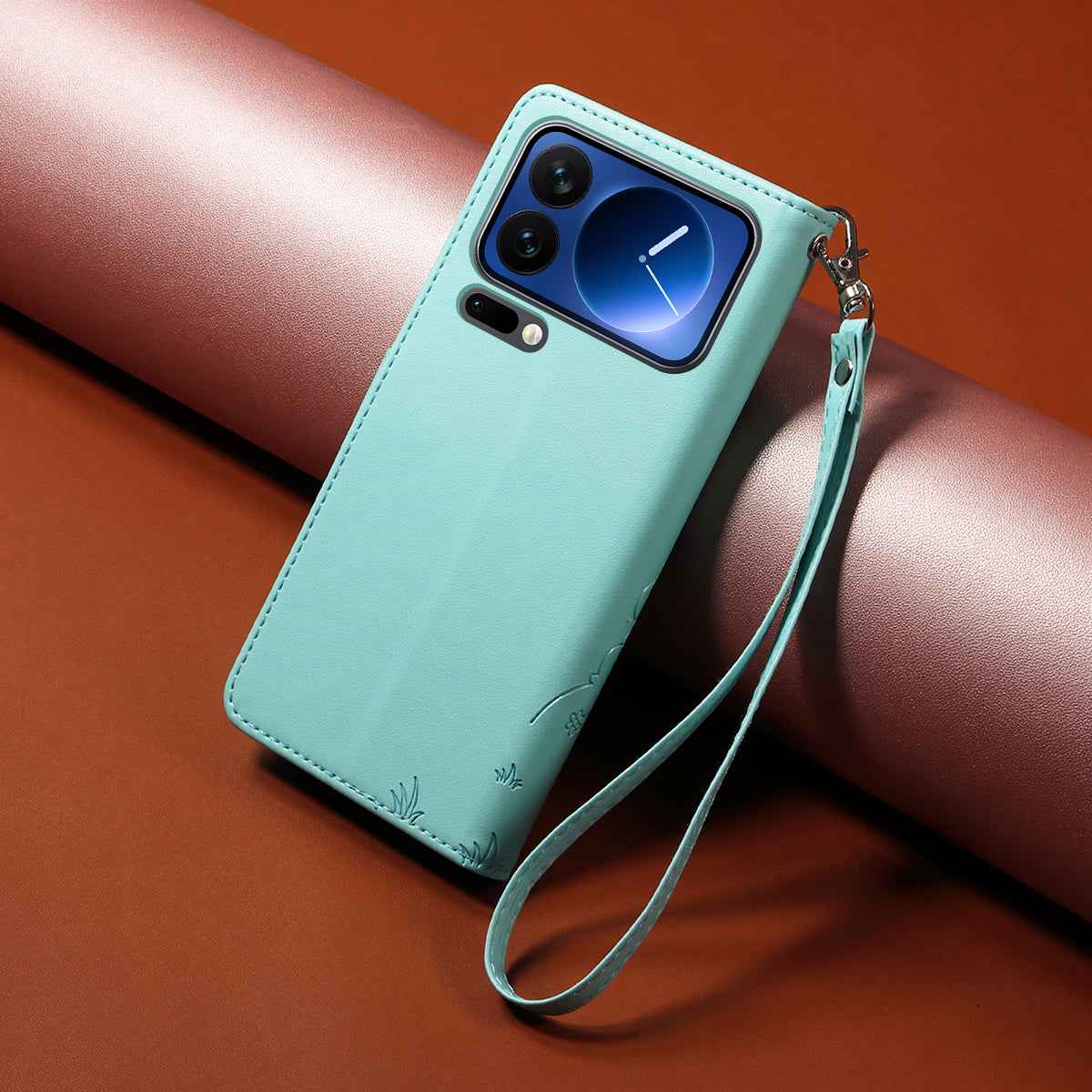 For Xiaomi 17 Pro Case RFID Blocking Imprinted Dog Pattern PU Leather Phone Cover with Wrist Strap - Green