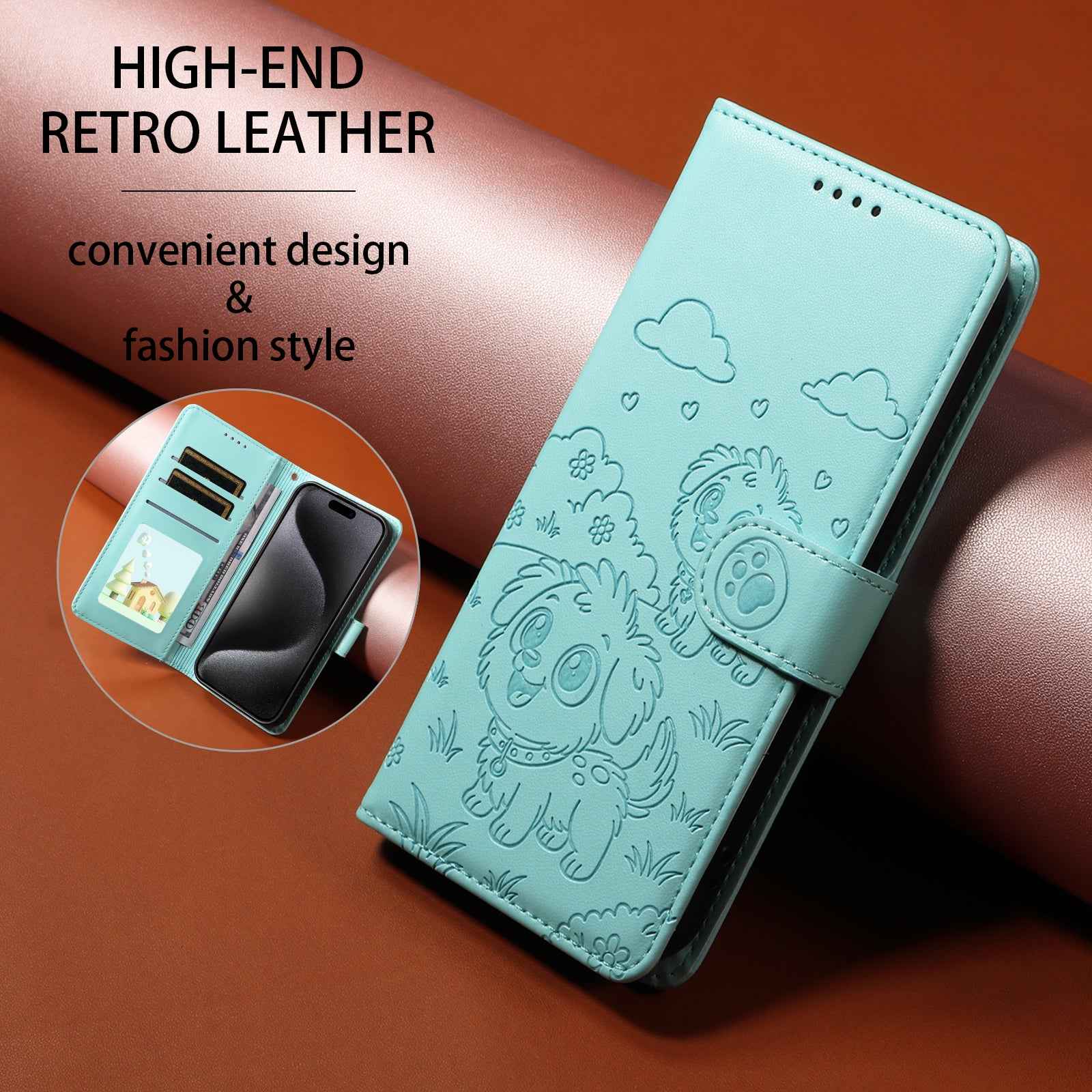 For Xiaomi 17 Pro Case RFID Blocking Imprinted Dog Pattern PU Leather Phone Cover with Wrist Strap - Green