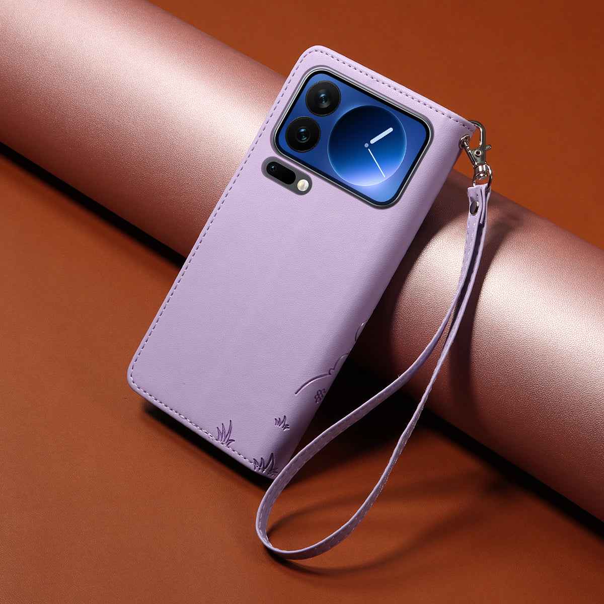 For Xiaomi 17 Pro Case RFID Blocking Imprinted Dog Pattern PU Leather Phone Cover with Wrist Strap - Purple
