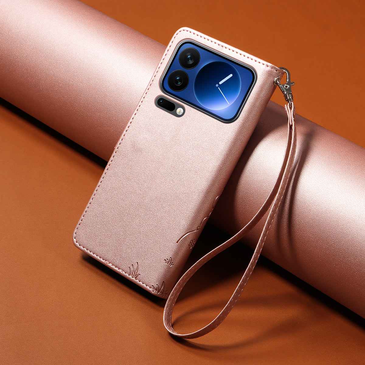 For Xiaomi 17 Pro Case RFID Blocking Imprinted Dog Pattern PU Leather Phone Cover with Wrist Strap - Pink