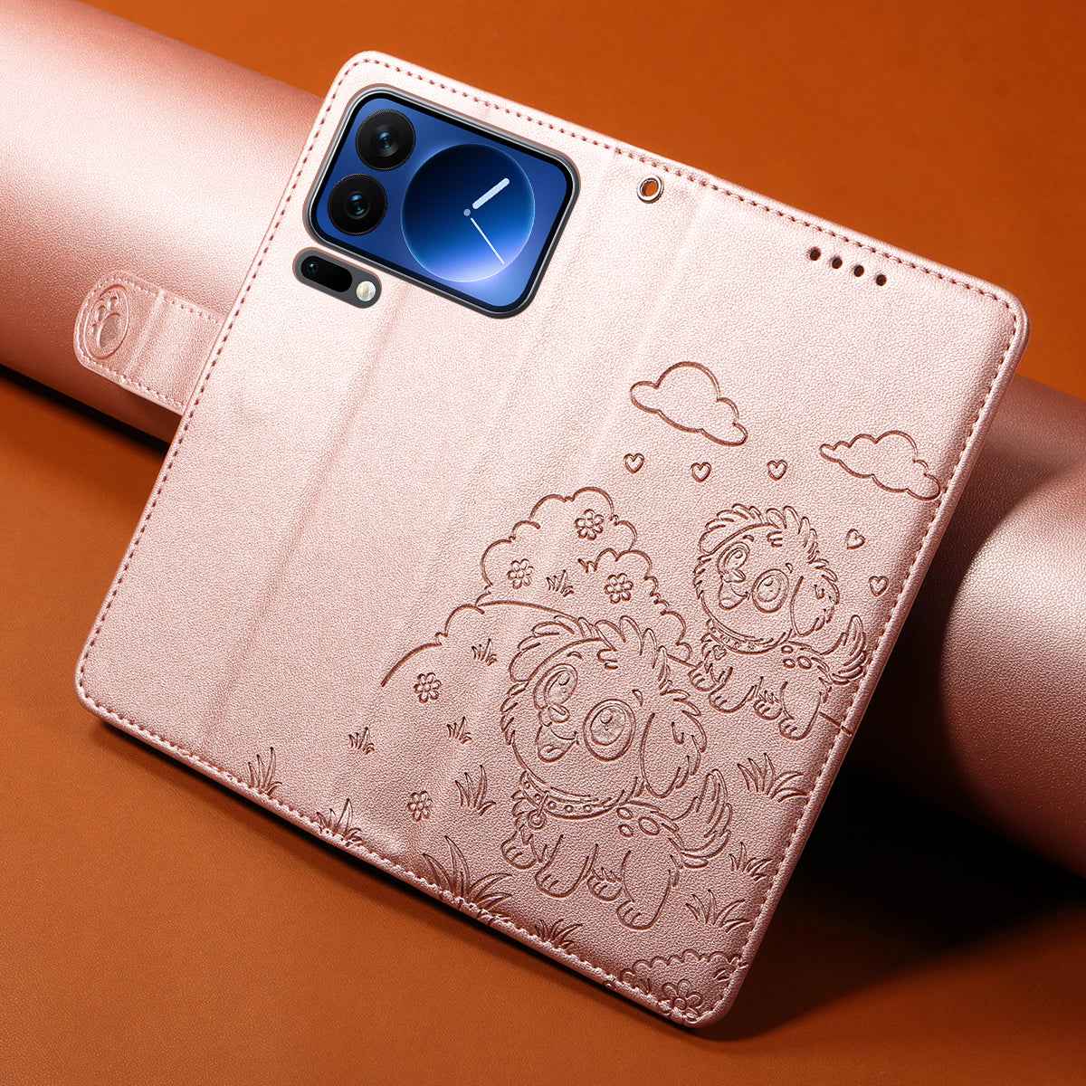 For Xiaomi 17 Pro Case RFID Blocking Imprinted Dog Pattern PU Leather Phone Cover with Wrist Strap - Pink