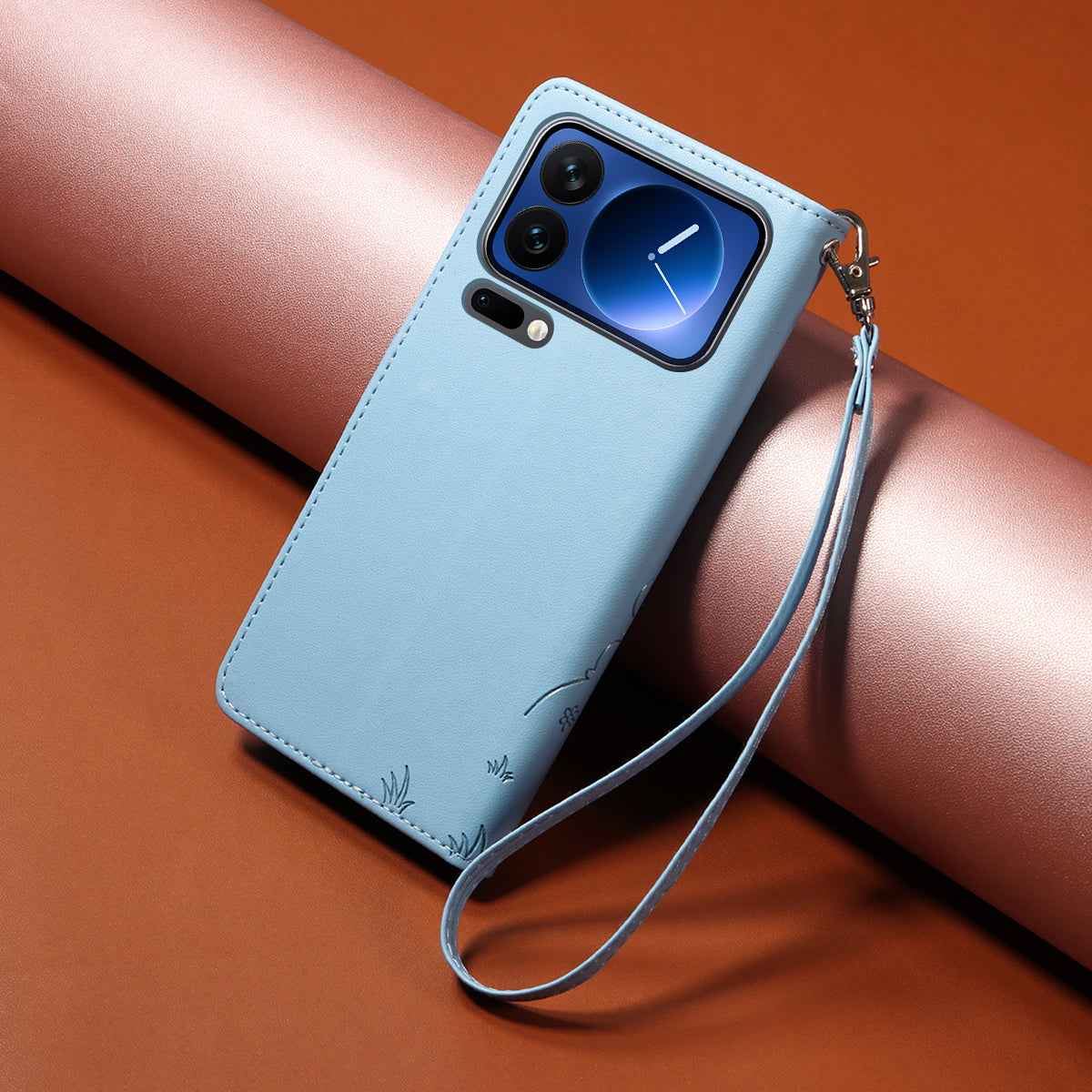 For Xiaomi 17 Pro Case RFID Blocking Imprinted Dog Pattern PU Leather Phone Cover with Wrist Strap - Blue
