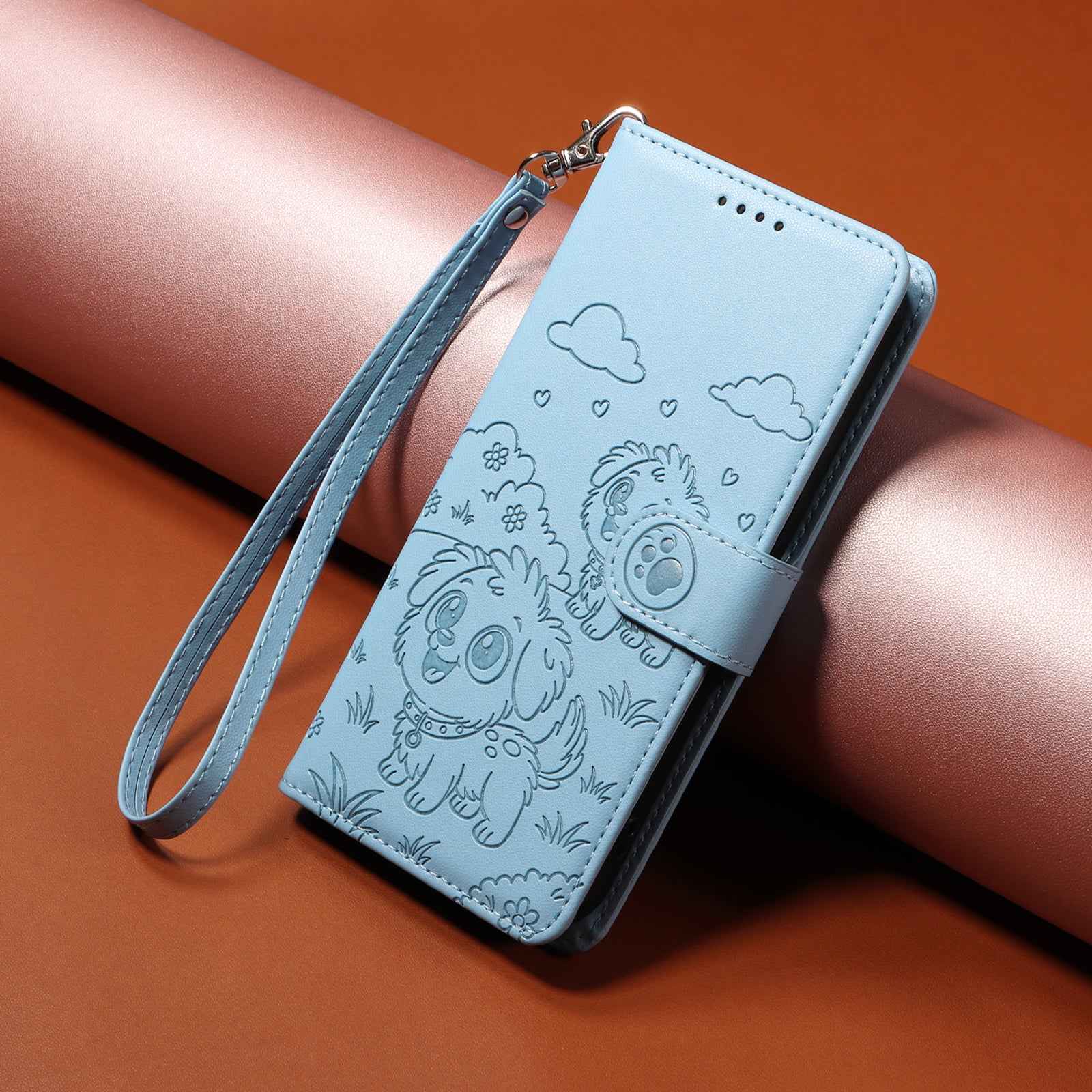 For Xiaomi 17 Pro Case RFID Blocking Imprinted Dog Pattern PU Leather Phone Cover with Wrist Strap - Blue