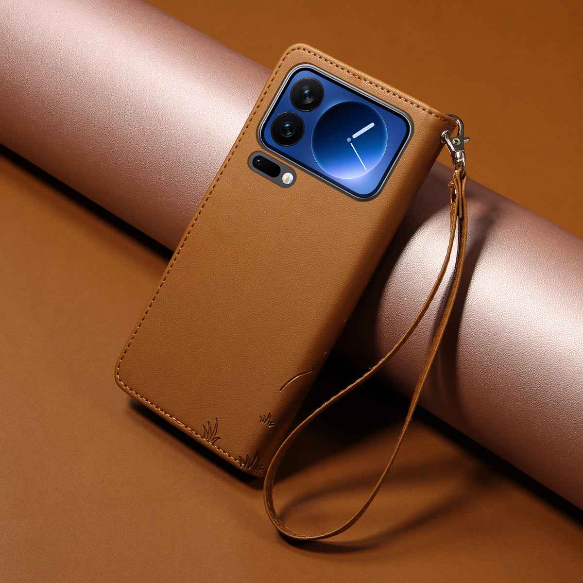 For Xiaomi 17 Pro Case RFID Blocking Imprinted Dog Pattern PU Leather Phone Cover with Wrist Strap - Brown