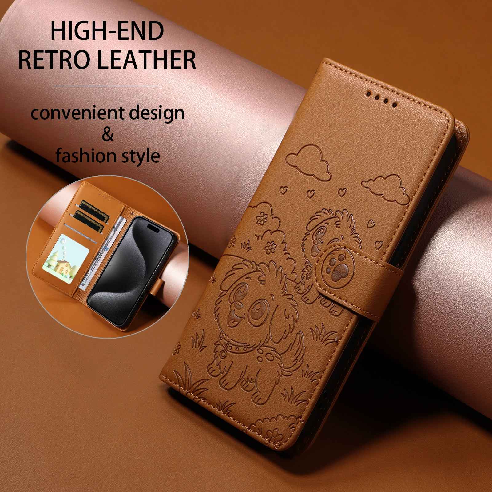 For Xiaomi 17 Pro Case RFID Blocking Imprinted Dog Pattern PU Leather Phone Cover with Wrist Strap - Brown