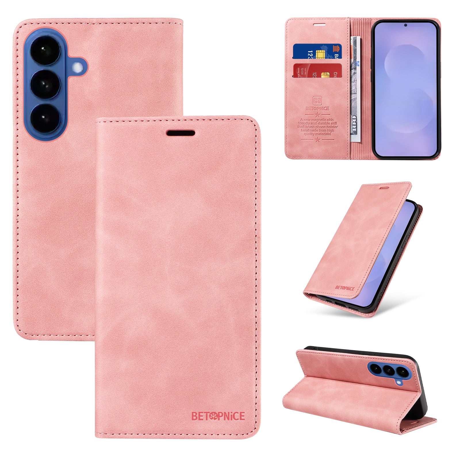 For-Samsung-Galaxy-S26-/-S26-Pro-Case-BETOPNICE-Magnetic-Closure-RFID-Blocking-Wallet-Stand-Leather-Phone-Cover-Pink