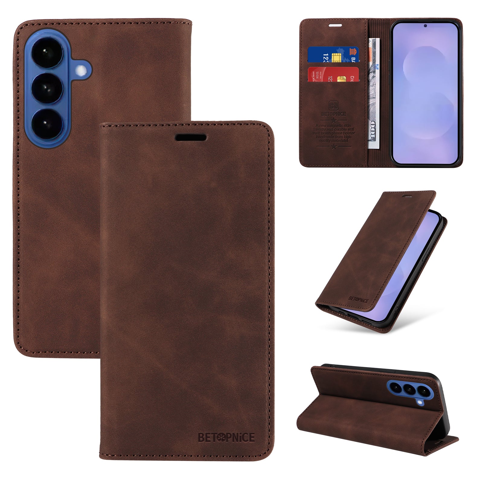For-Samsung-Galaxy-S26-/-S26-Pro-Case-BETOPNICE-Magnetic-Closure-RFID-Blocking-Wallet-Stand-Leather-Phone-Cover-Brown