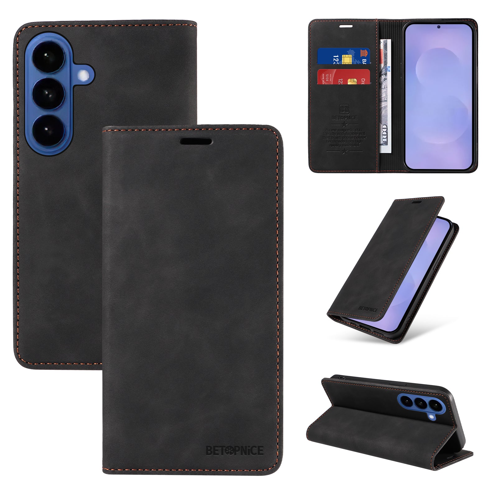 For-Samsung-Galaxy-S26-/-S26-Pro-Case-BETOPNICE-Magnetic-Closure-RFID-Blocking-Wallet-Stand-Leather-Phone-Cover-Black