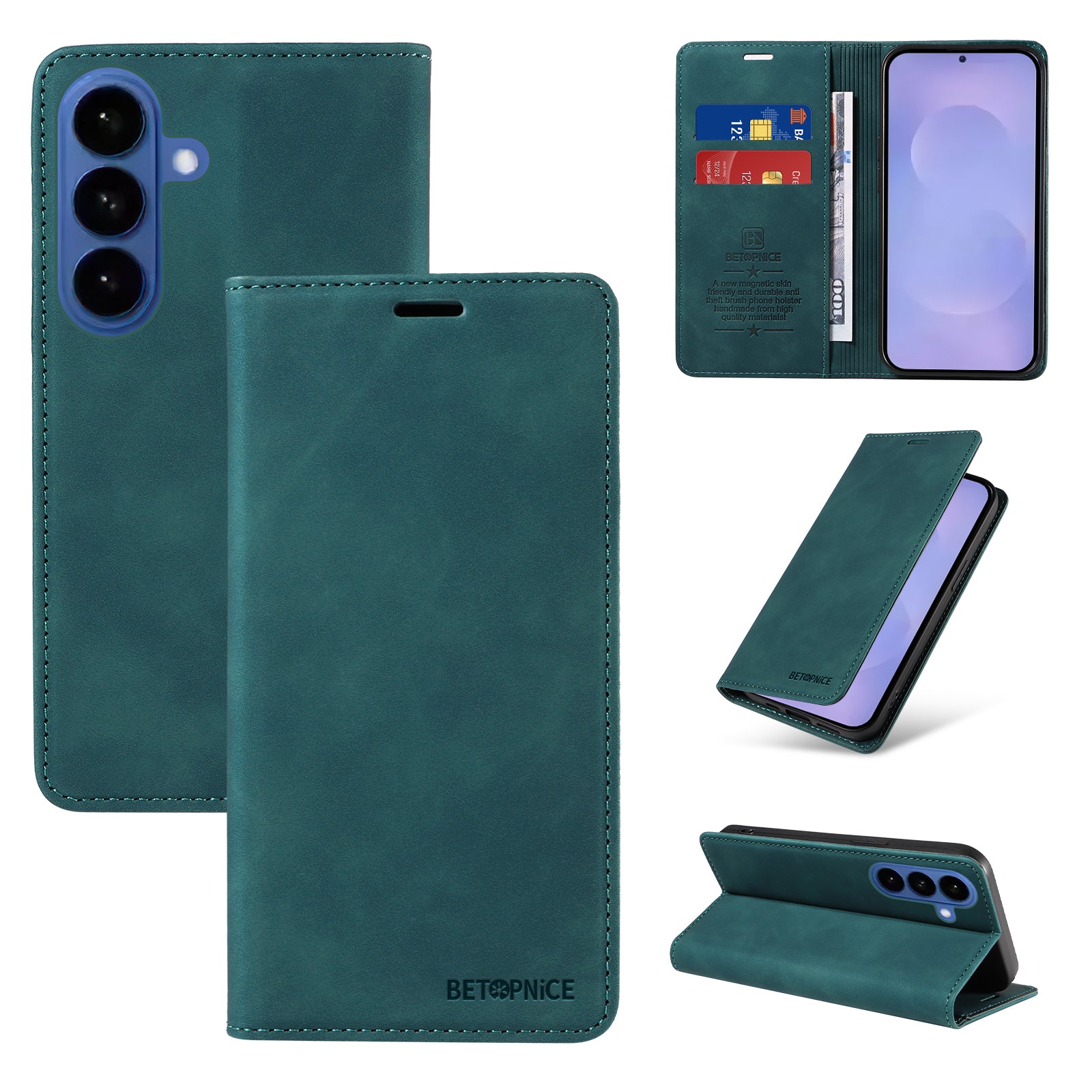 For-Samsung-Galaxy-S26-/-S26-Pro-Case-BETOPNICE-Magnetic-Closure-RFID-Blocking-Wallet-Stand-Leather-Phone-Cover-Green